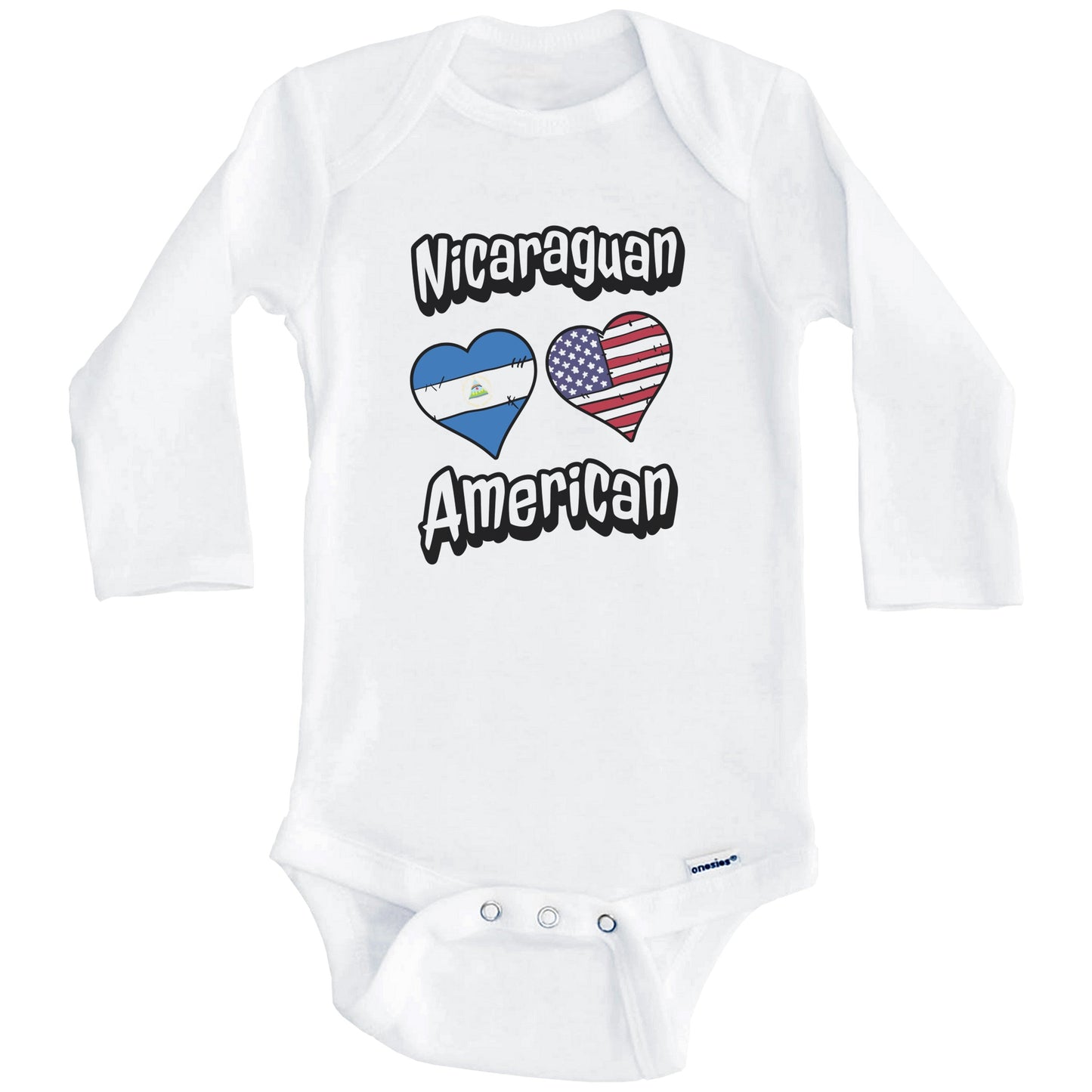 Nicaraguan American Flag Hearts Combo Nicaragua Baby Bodysuit (Long Sleeves)