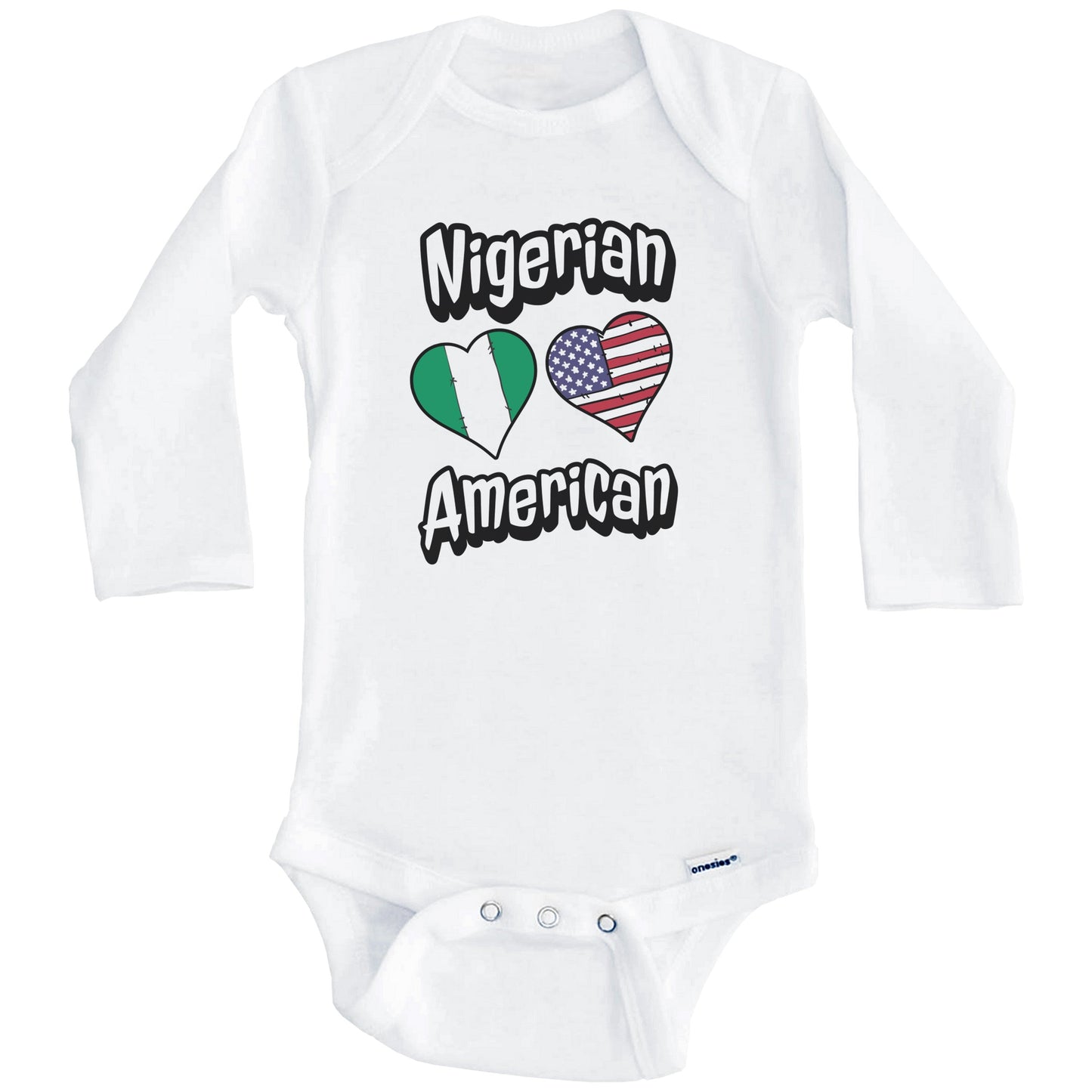 Nigerian American Flag Hearts Combo Nigeria Baby Bodysuit (Long Sleeves)