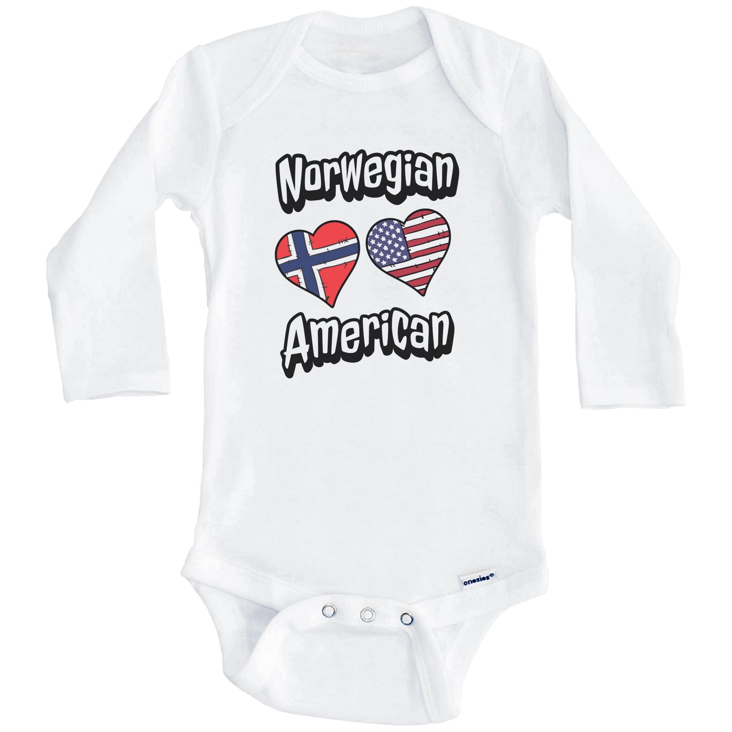 Norwegian American Flag Hearts Combo Norway Baby Bodysuit (Long Sleeves)