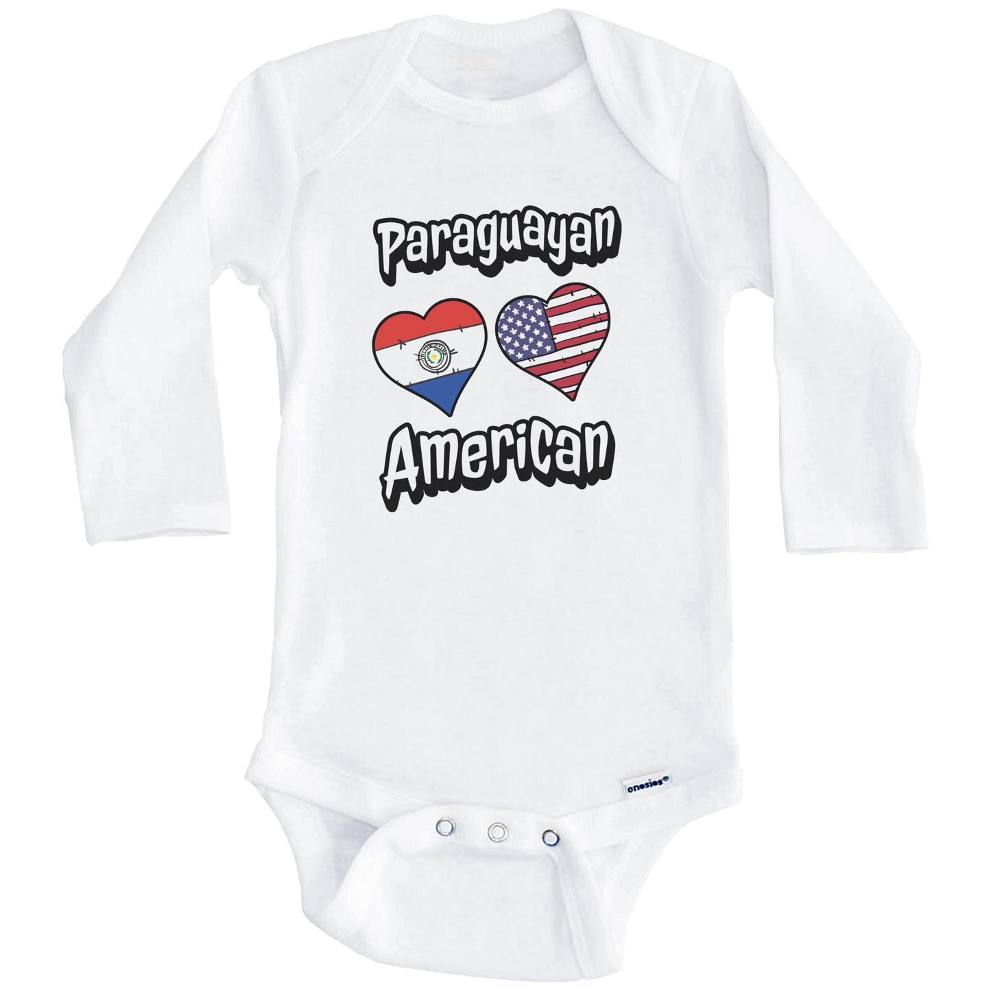 Paraguayan American Flag Hearts Combo Paraguay Baby Bodysuit (Long Sleeves)