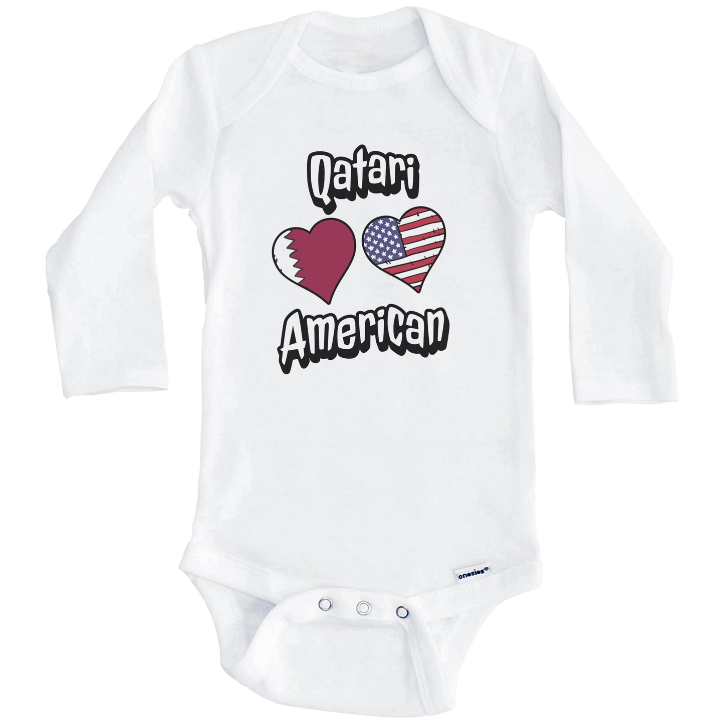 Qatari American Flag Hearts Combo Qatar Baby Bodysuit (Long Sleeves)