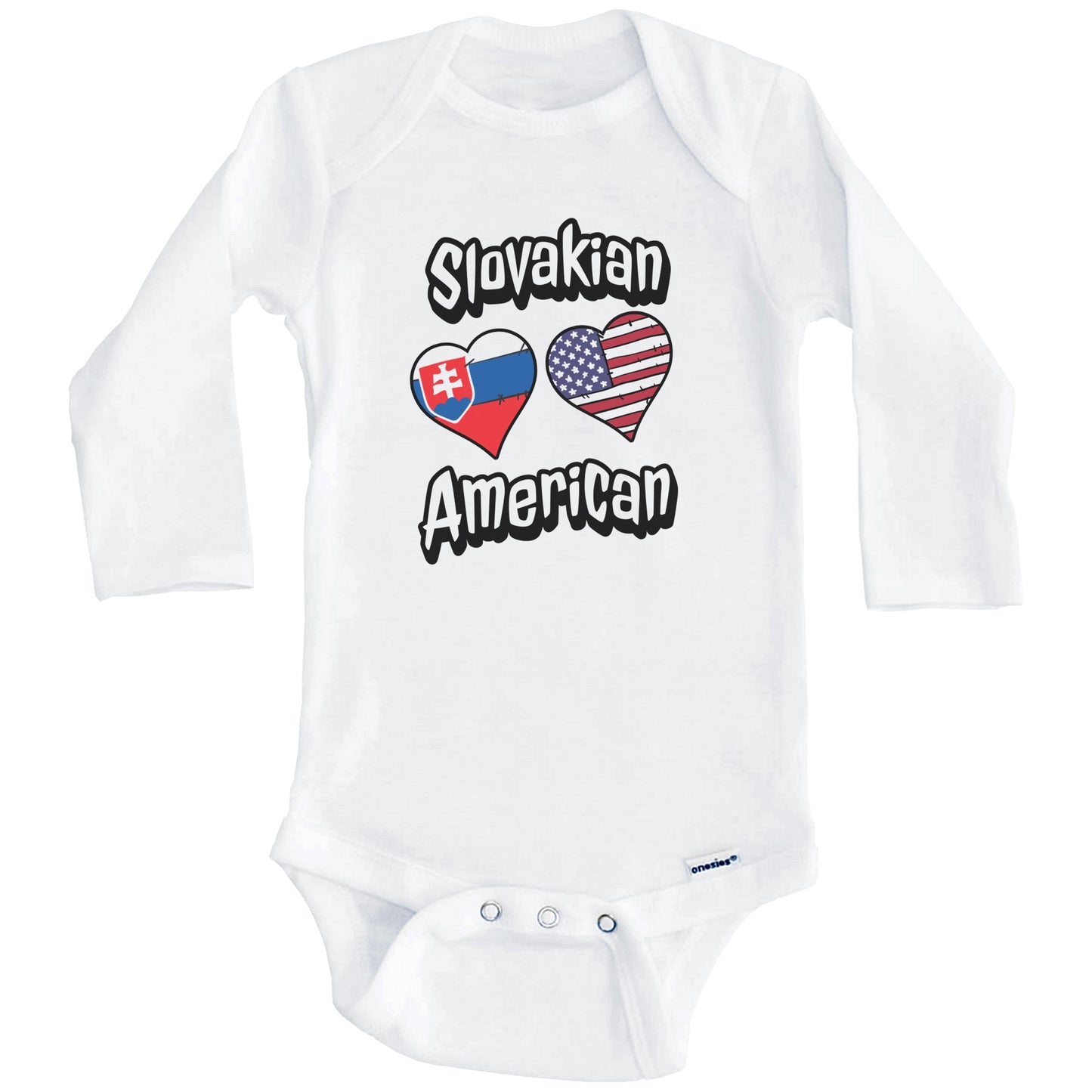 Slovakian American Flag Hearts Combo Slovakia Baby Bodysuit (Long Sleeves)