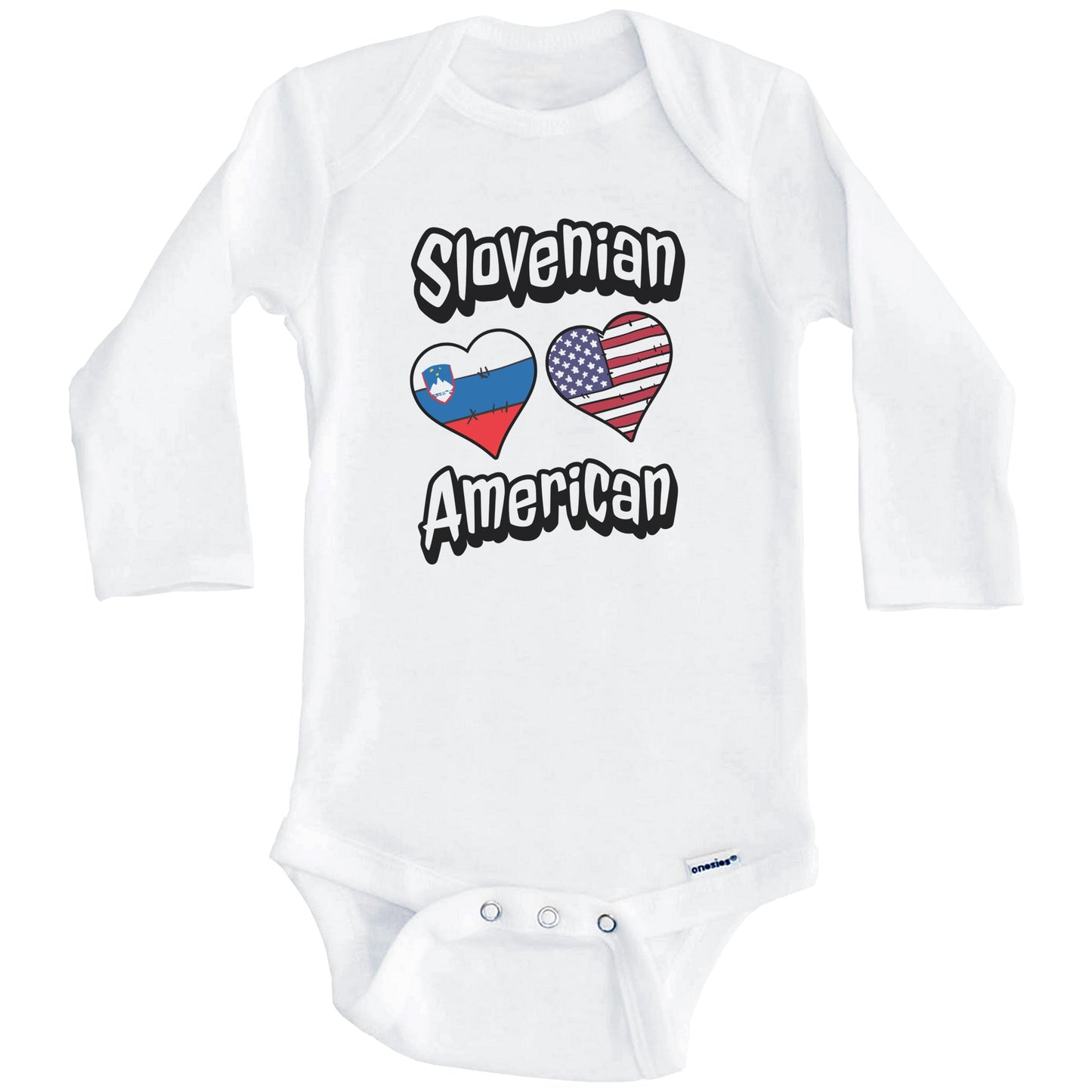 Slovenian American Flag Hearts Combo Slovenia Baby Bodysuit (Long Sleeves)