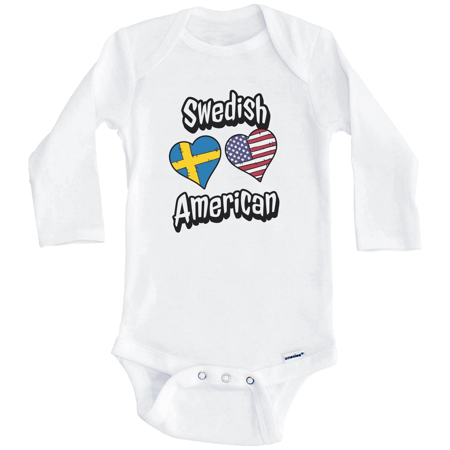 Swedish American Flag Hearts Combo Sweden Baby Bodysuit (Long Sleeves)
