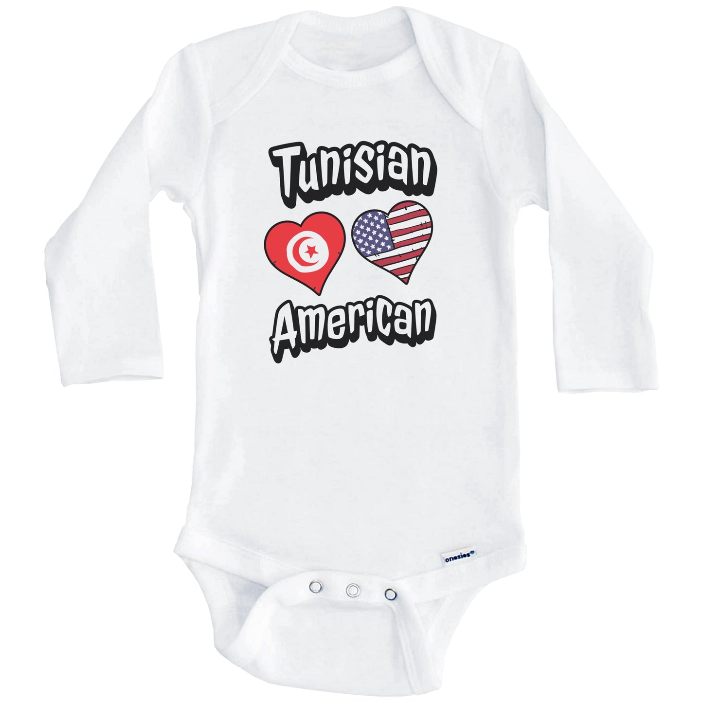Tunisian American Flag Hearts Combo Tunisia Baby Bodysuit (Long Sleeves)