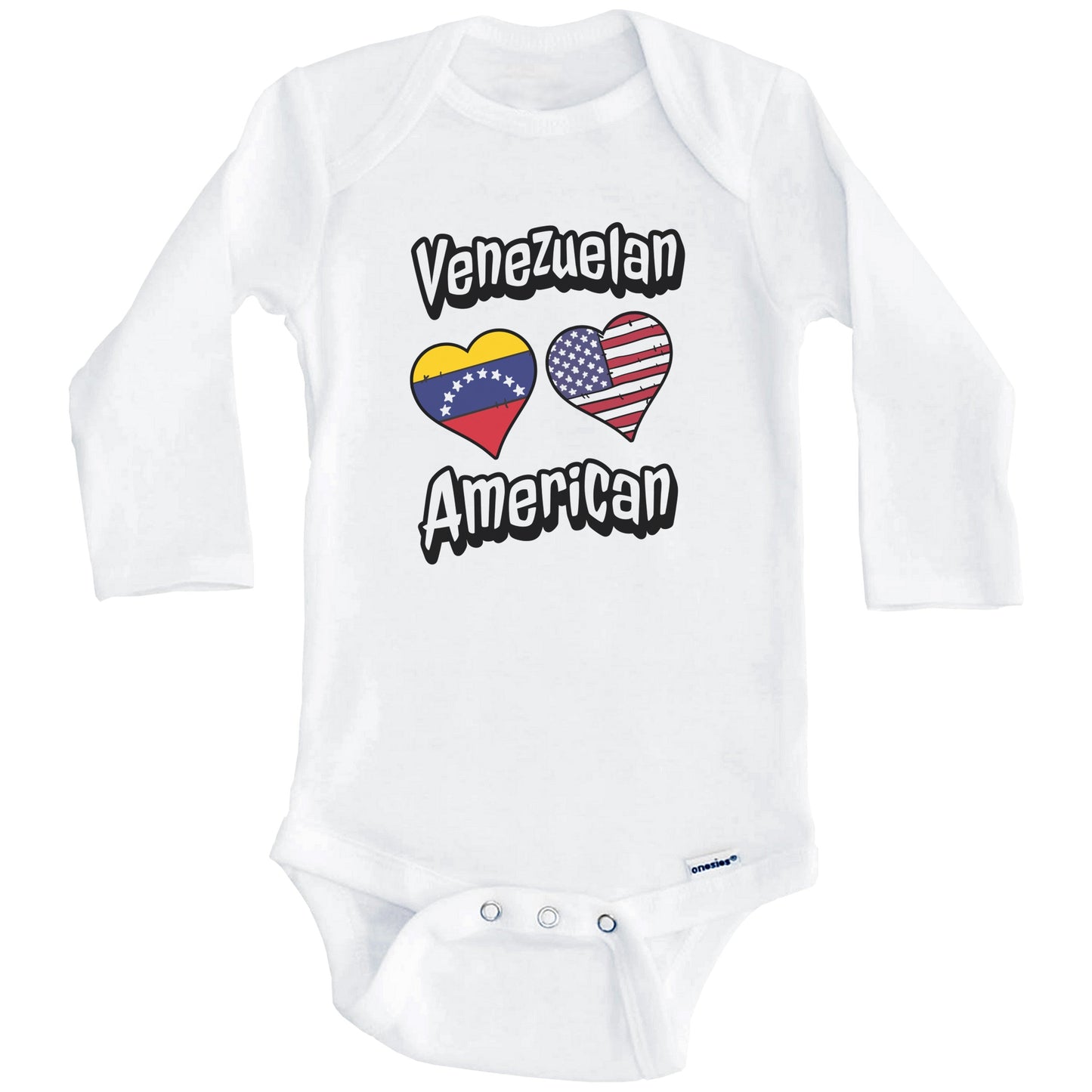 Venezuelan American Flag Hearts Combo Venezuela Baby Bodysuit (Long Sleeves)