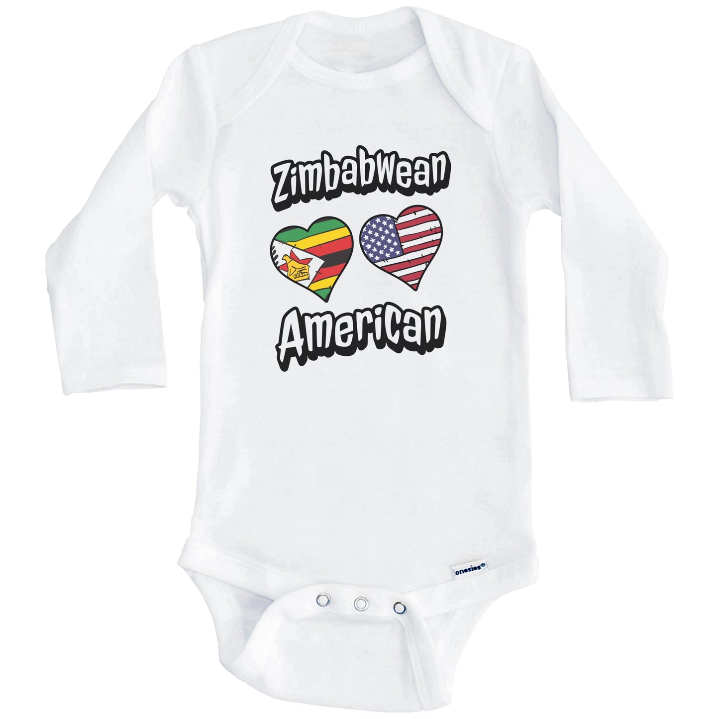 Zimbabwean American Flag Hearts Combo Zimbabwe Baby Bodysuit (Long Sleeves)