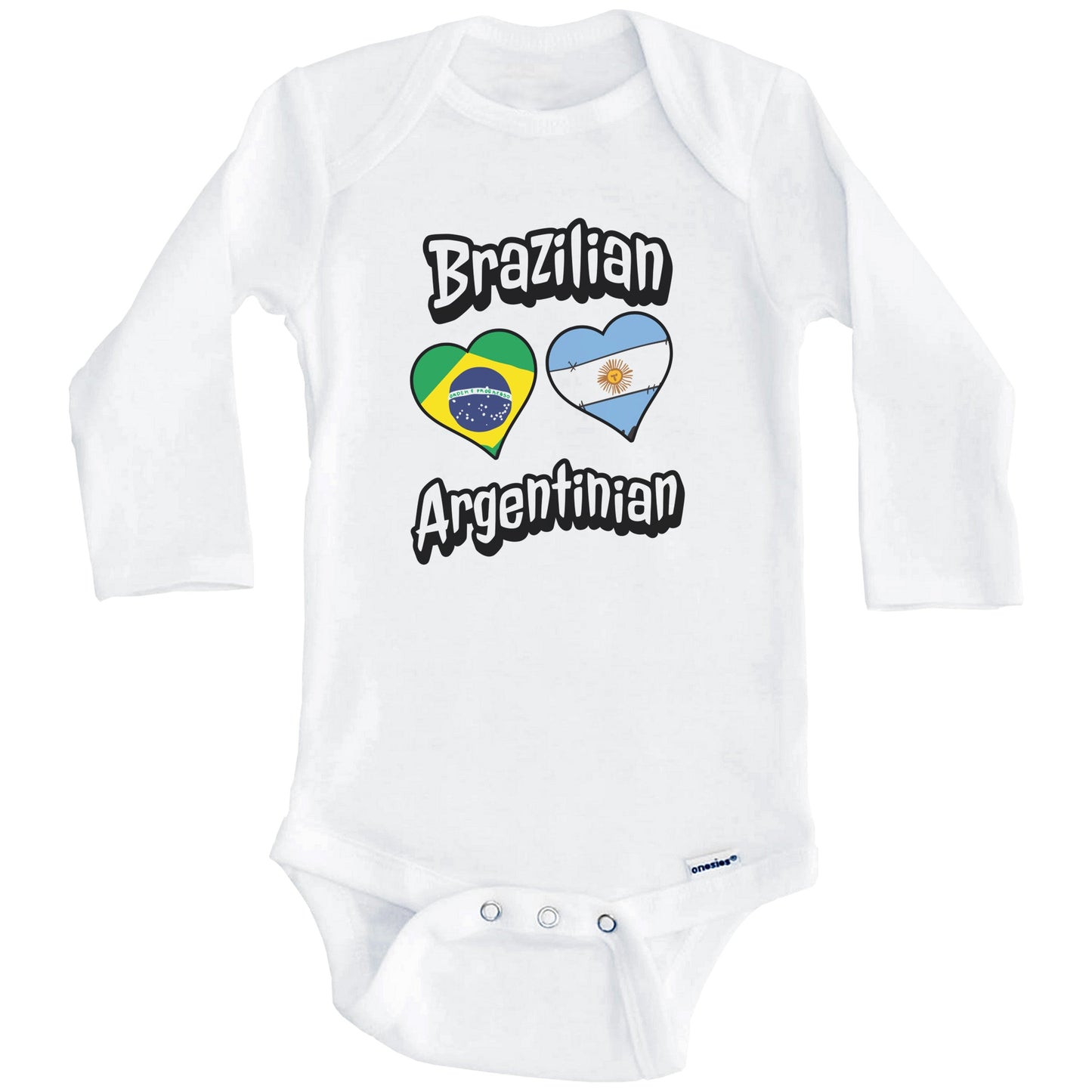 Brazilian Argentinian Flag Heart Combo Brazil Argentina Baby Bodysuit (Long Sleeves)