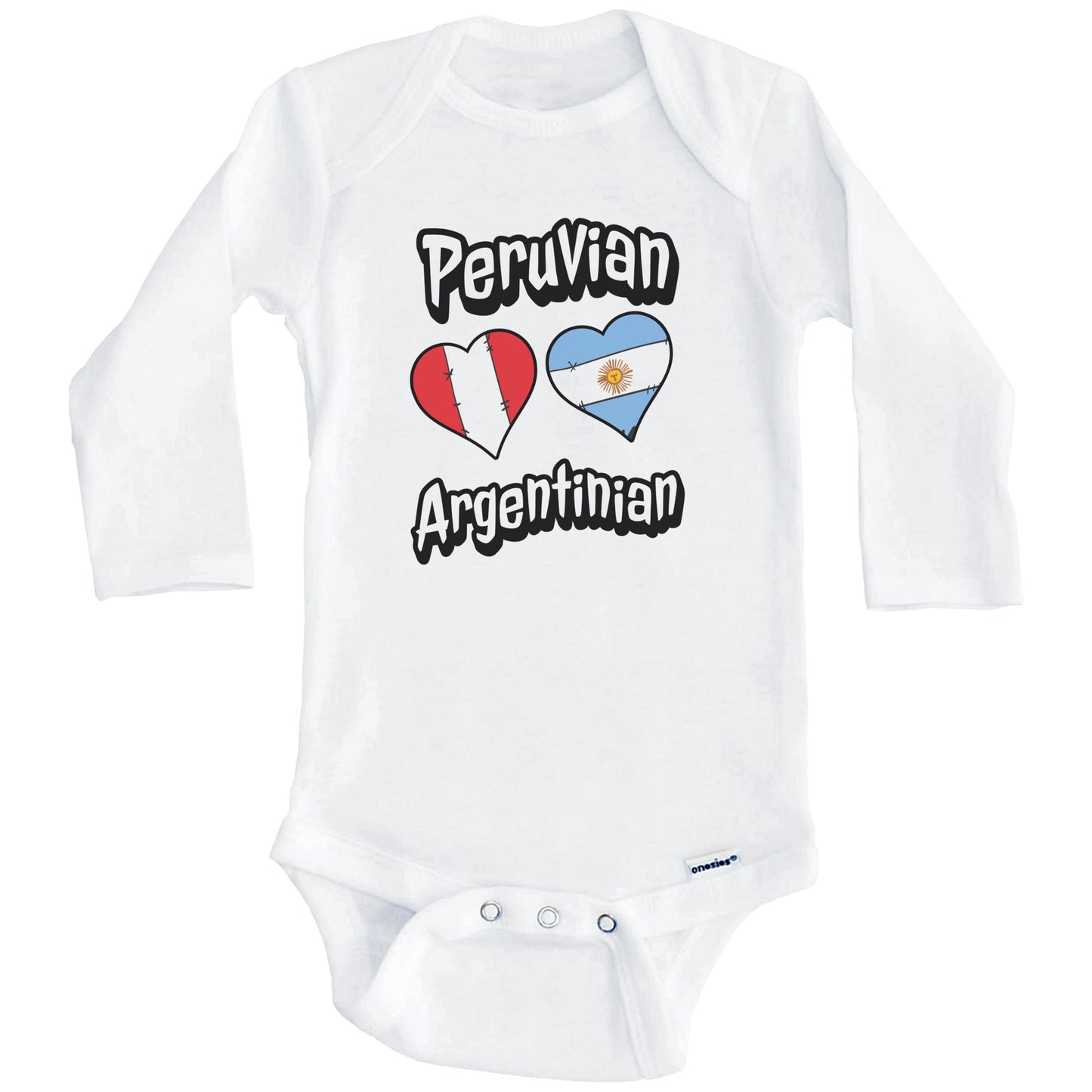 Peruvian Argentinian Flag Heart Combo Peru Argentina Baby Bodysuit (Long Sleeves)