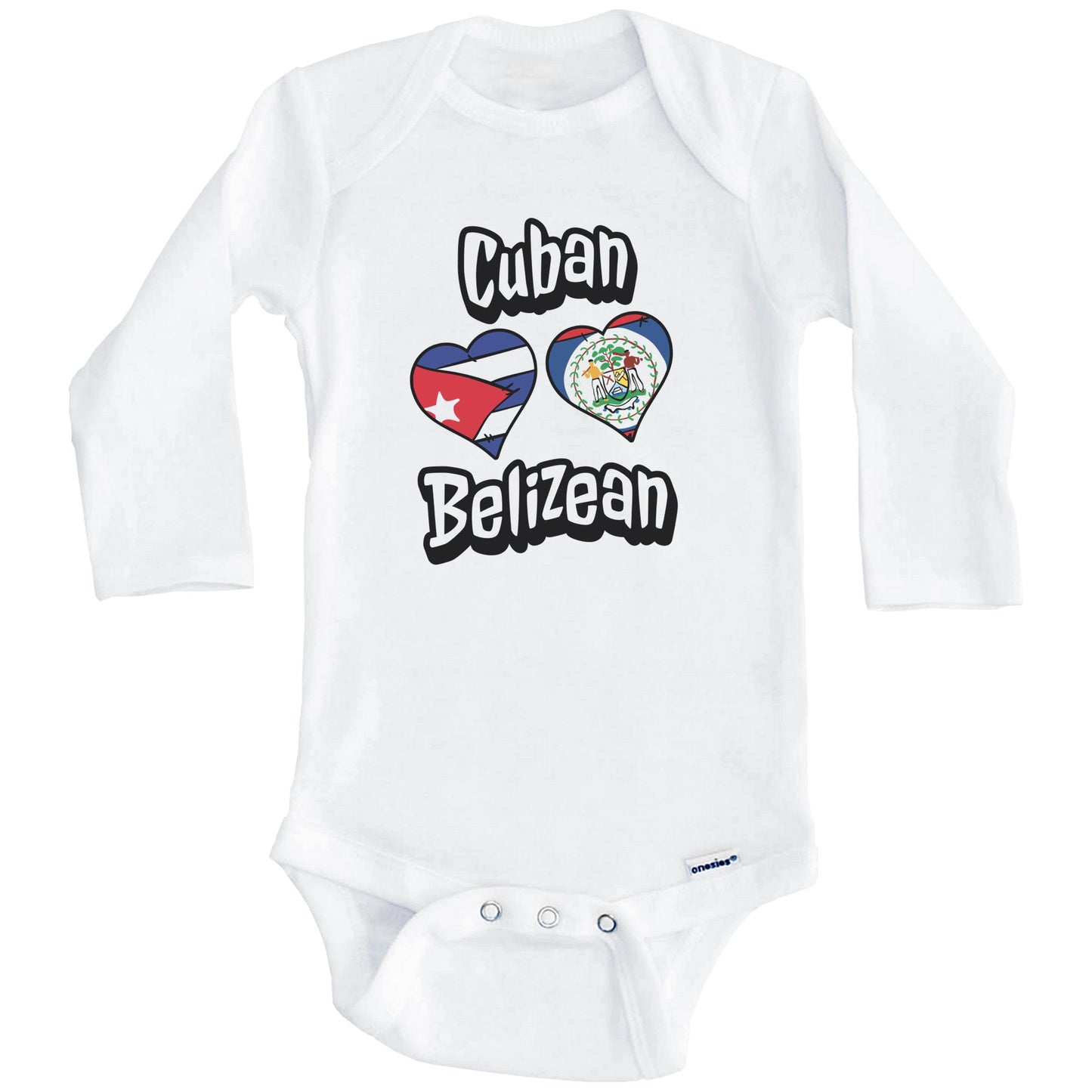 Cuban Belizean Flag Heart Combo Cuba Belize Baby Bodysuit (Long Sleeves)