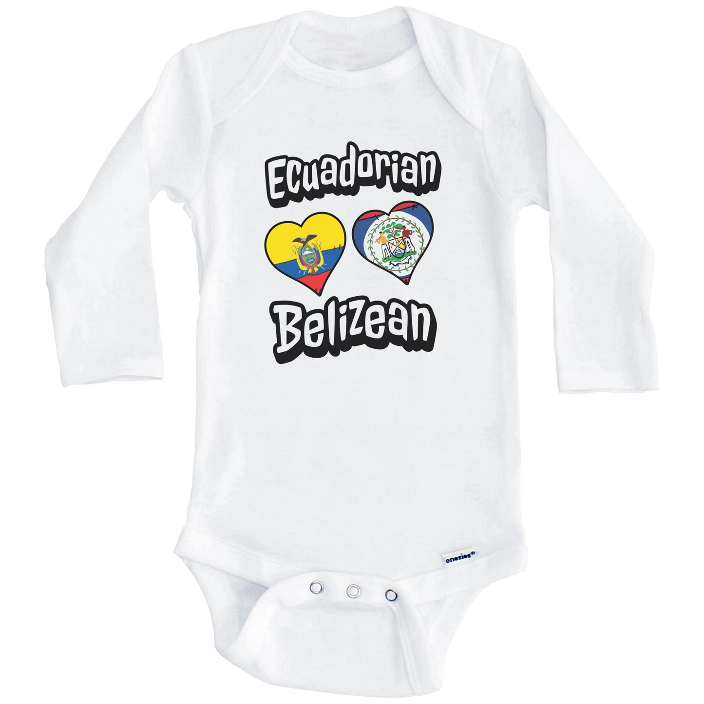 Ecuadorian Belizean Flag Heart Combo Ecuador Belize Baby Bodysuit (Long Sleeves)