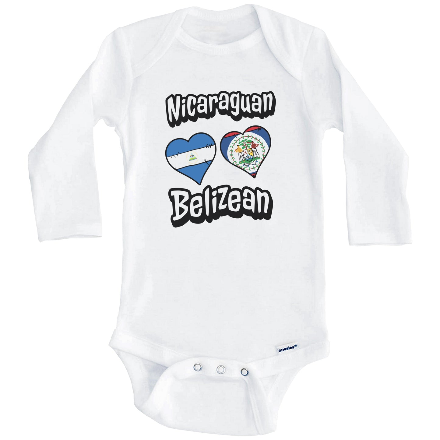 Nicaraguan Belizean Flag Heart Combo Nicaragua Belize Baby Bodysuit (Long Sleeves)