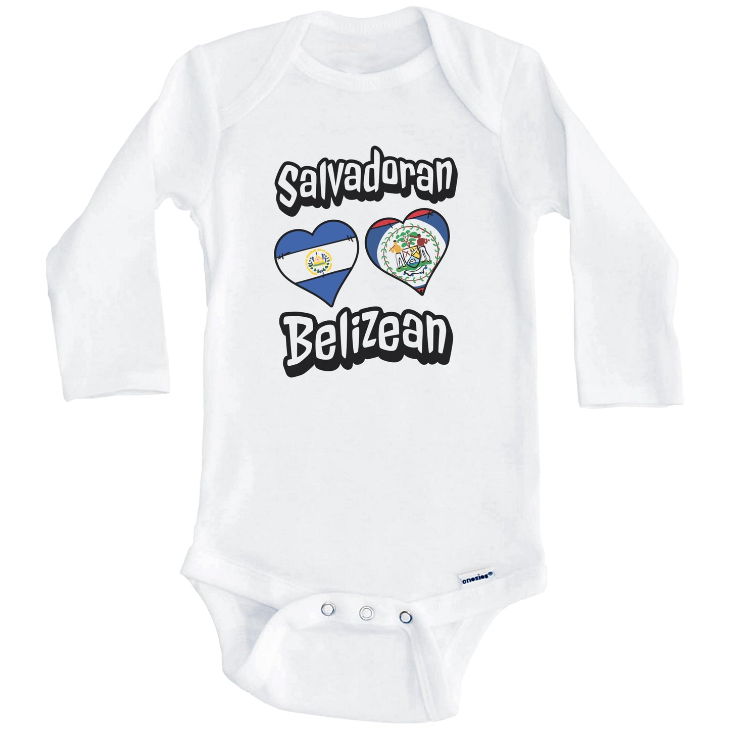Salvadoran Belizean Flag Heart Combo El Salvador Belize Baby Bodysuit (Long Sleeves)