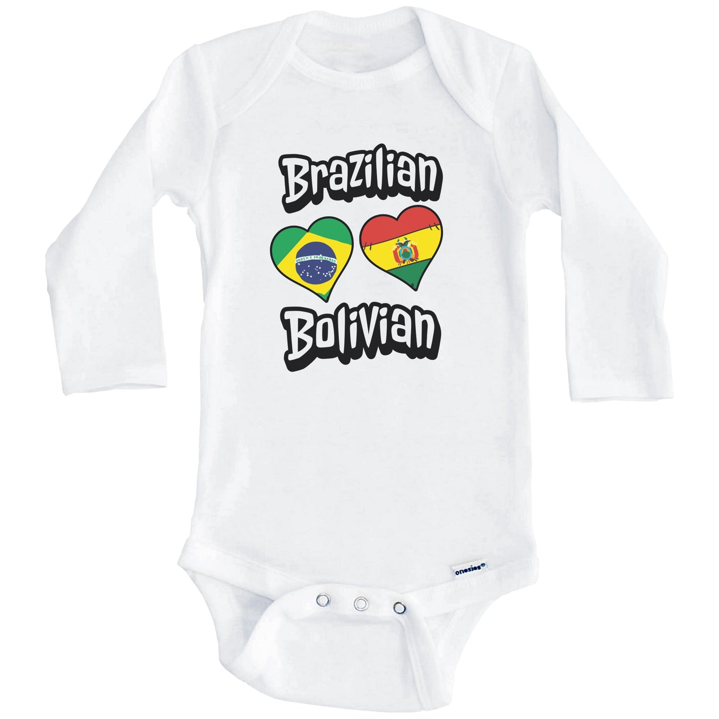 Brazilian Bolivian Flag Heart Combo Brazil Bolivia Baby Bodysuit (Long Sleeves)