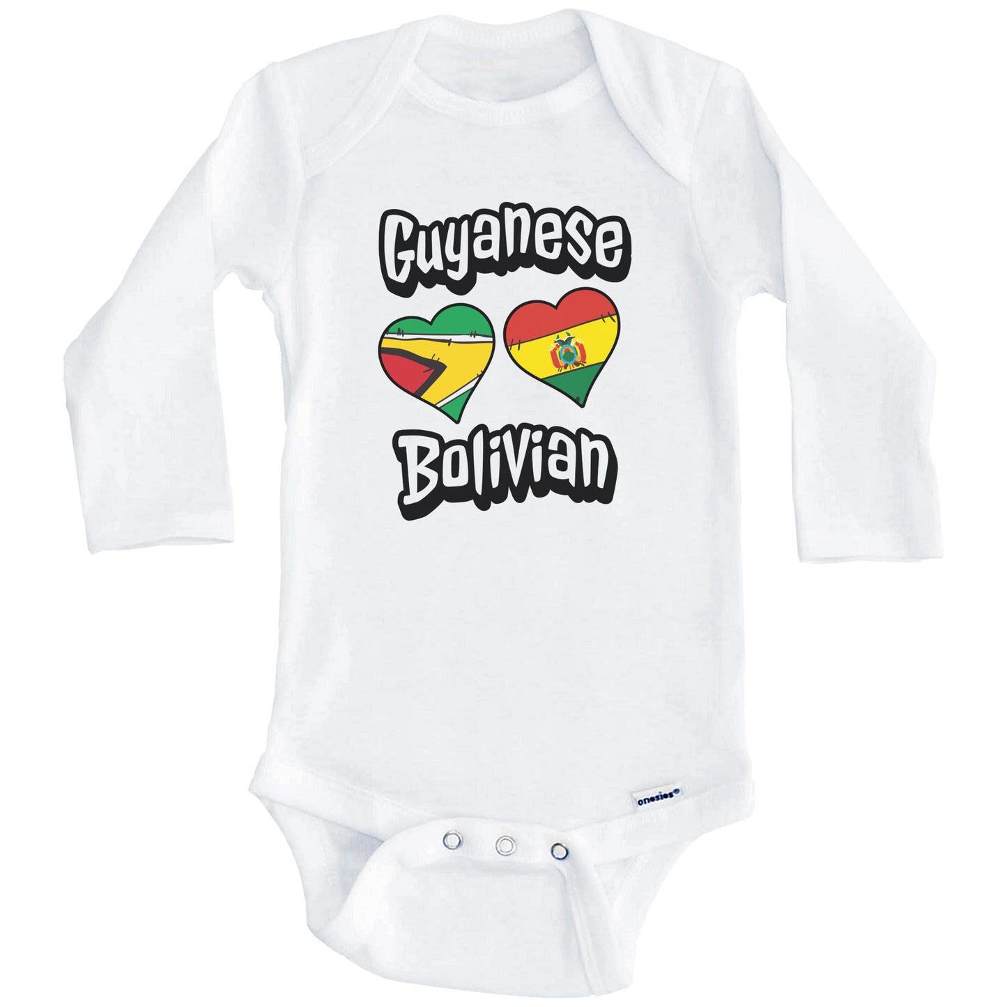 Guyanese Bolivian Flag Heart Combo Guyana Bolivia Baby Bodysuit (Long Sleeves)