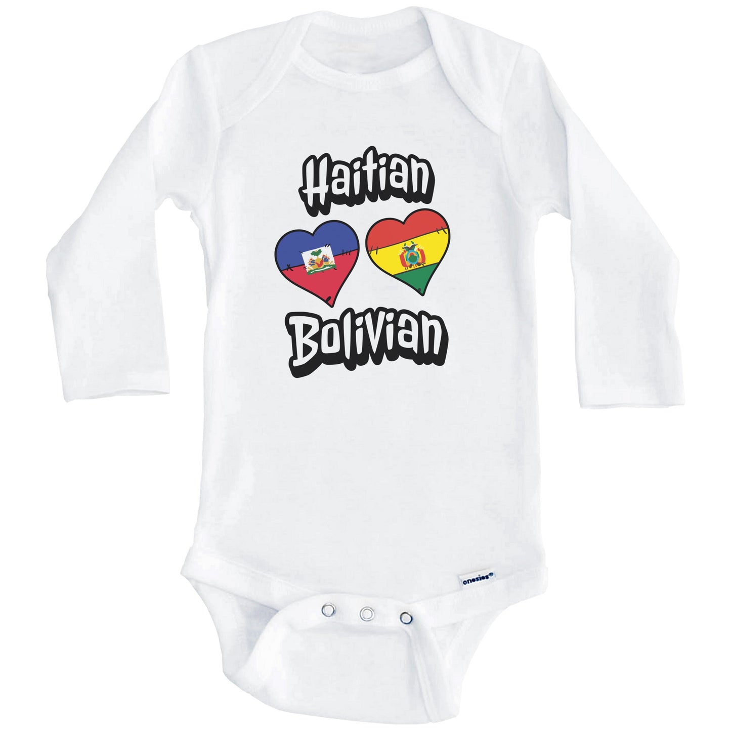 Haitian Bolivian Flag Heart Combo Haiti Bolivia Baby Bodysuit (Long Sleeves)