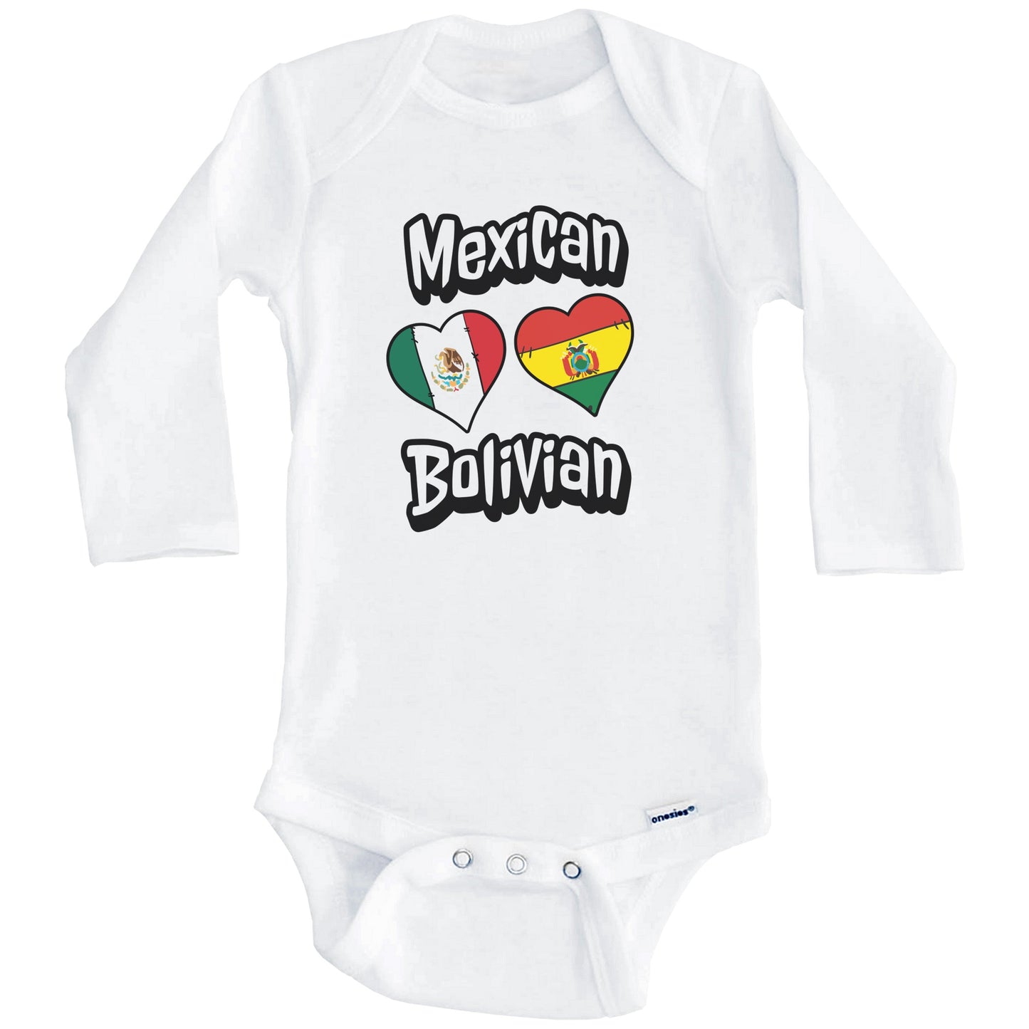 Mexican Bolivian Flag Heart Combo Mexico Bolivia Baby Bodysuit (Long Sleeves)