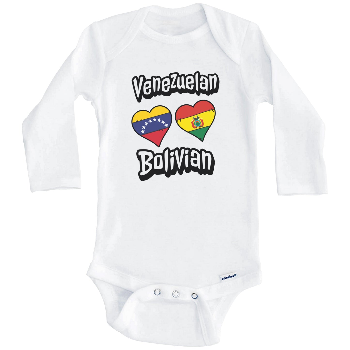 Venezuelan Bolivian Flag Heart Combo Venezuela Bolivia Baby Bodysuit (Long Sleeves)
