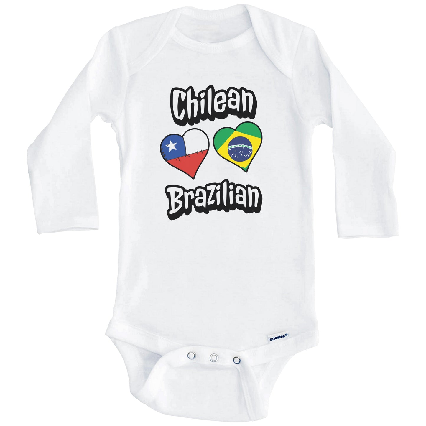 Chilean Brazilian Flag Heart Combo Chile Brazil Baby Bodysuit (Long Sleeves)