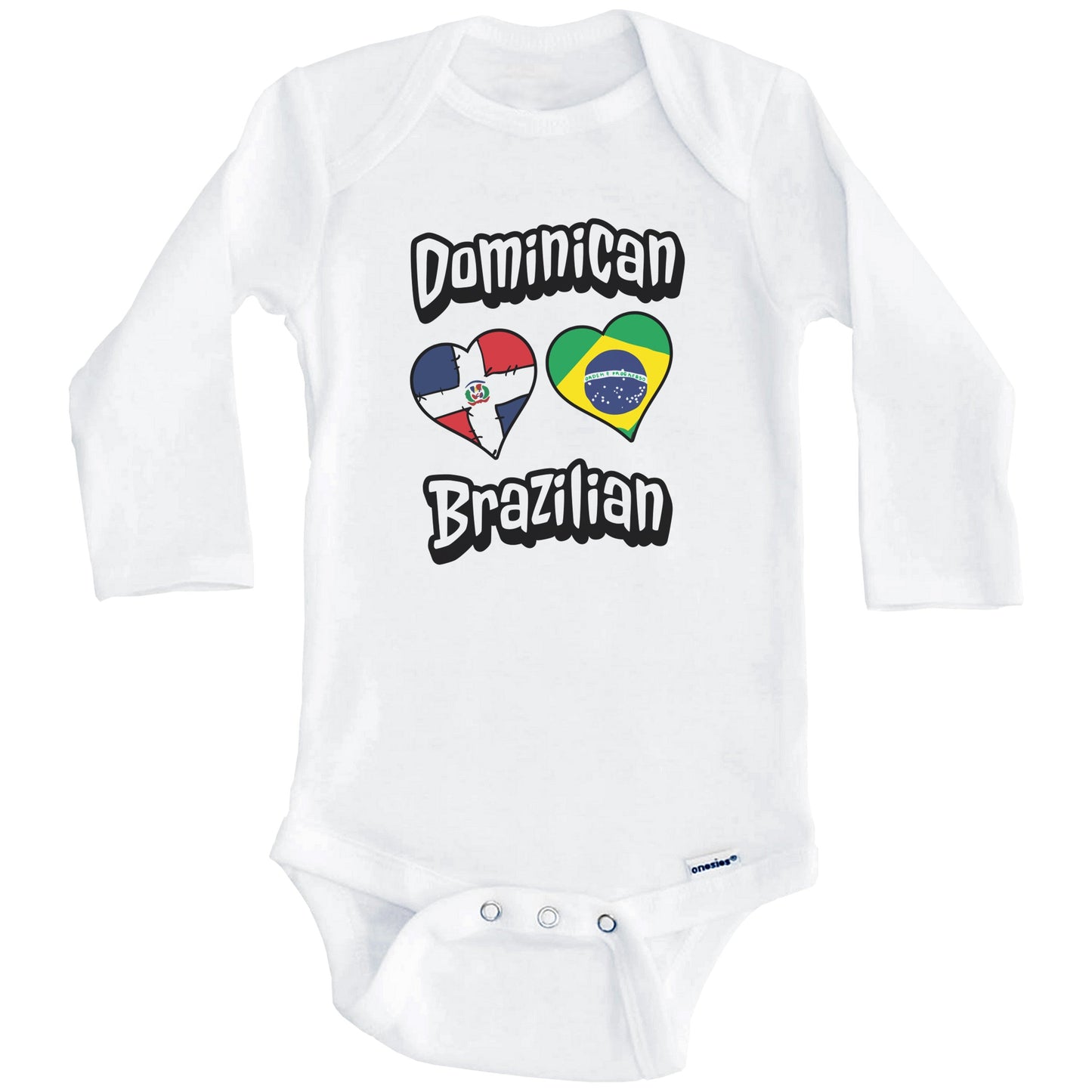 Dominican Brazilian Flag Hearts Dominican Republic Brazil Baby Bodysuit (Long Sleeves)