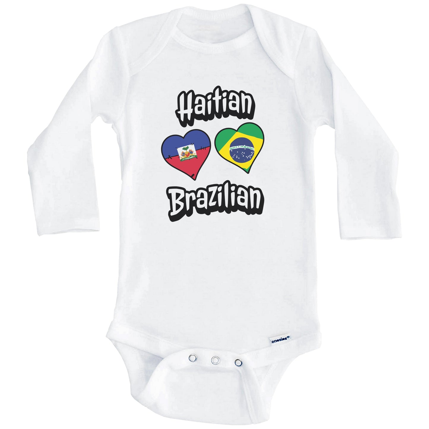 Haitian Brazilian Flag Heart Combo Haiti Brazil Baby Bodysuit (Long Sleeves)
