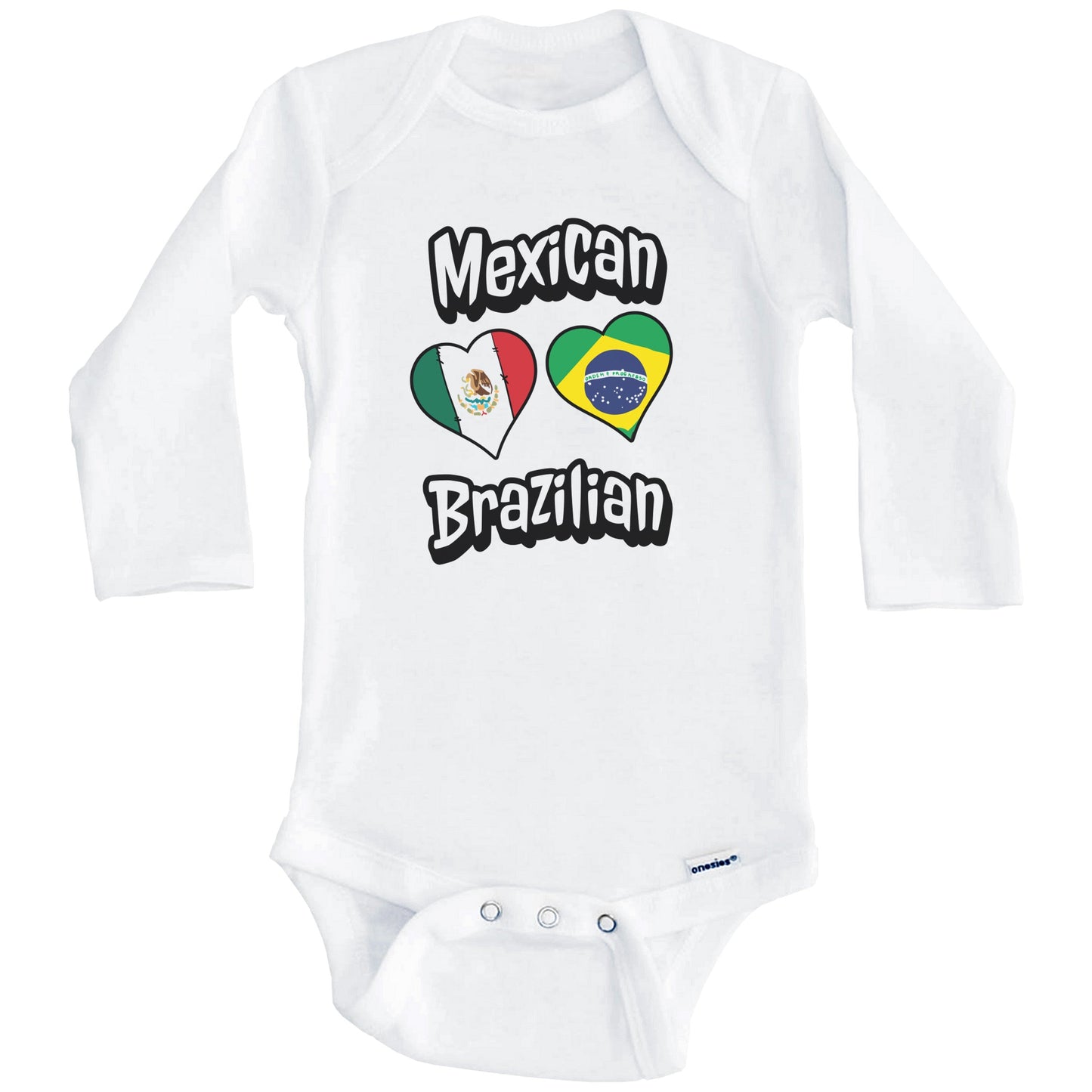 Mexican Brazilian Flag Heart Combo Mexico Brazil Baby Bodysuit (Long Sleeves)
