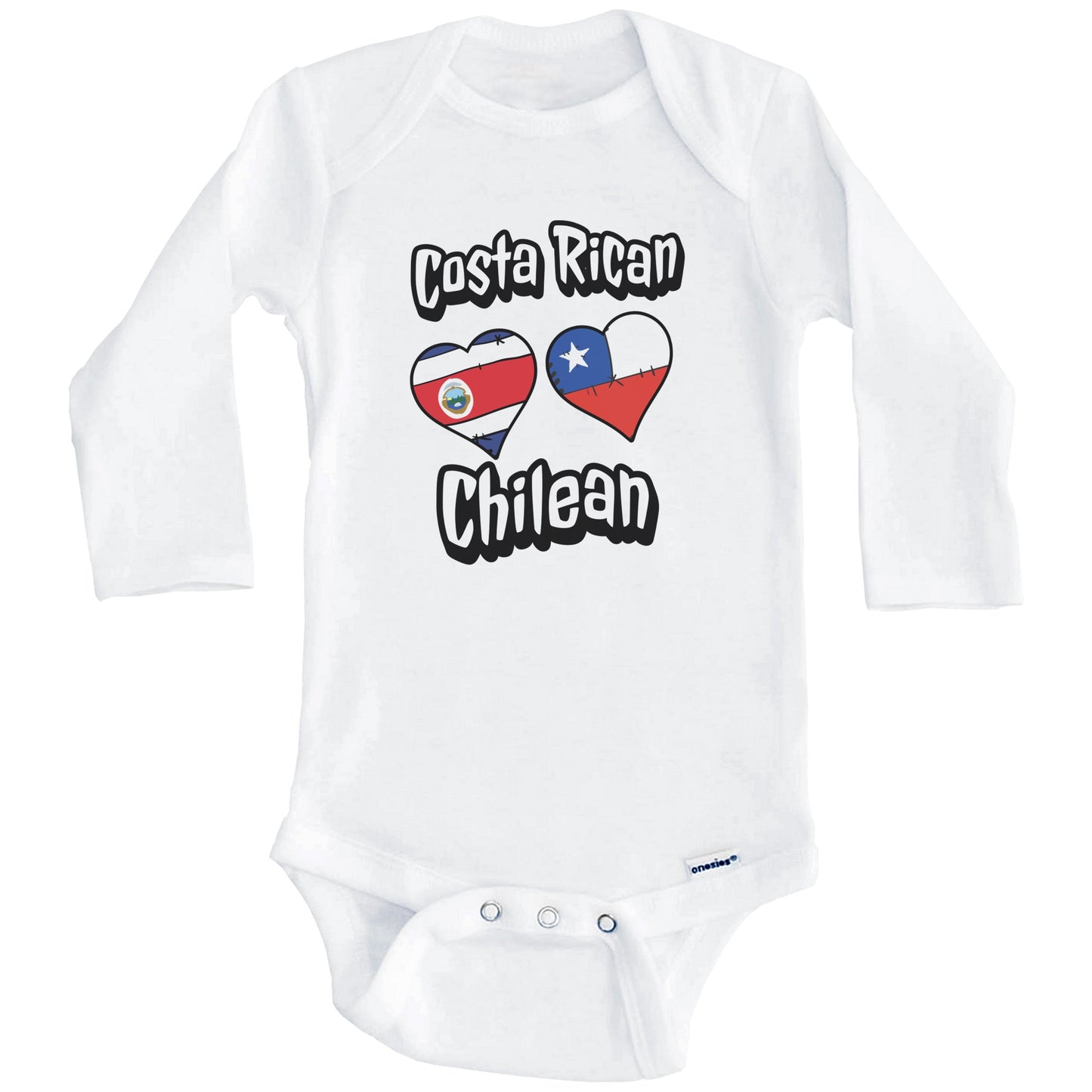 Costa Rican Chilean Flag Heart Combo Costa Rica Chile Baby Bodysuit (Long Sleeves)