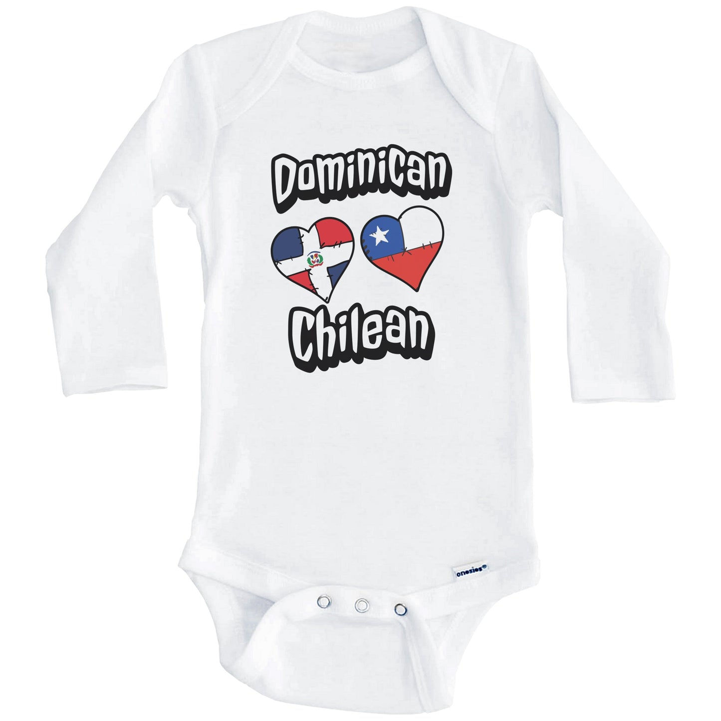 Dominican Chilean Flag Heart Combo Dominican Republic Chile Baby Bodysuit (Long Sleeves)