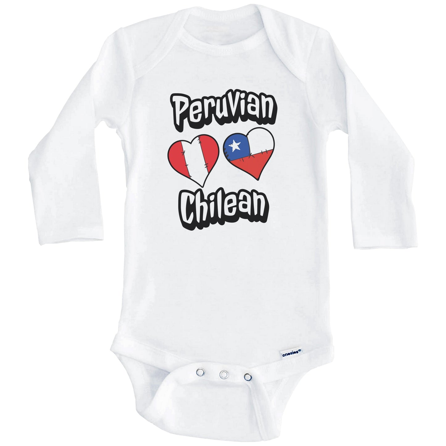 Peruvian Chilean Flag Heart Combo Peru Chile Baby Bodysuit (Long Sleeves)