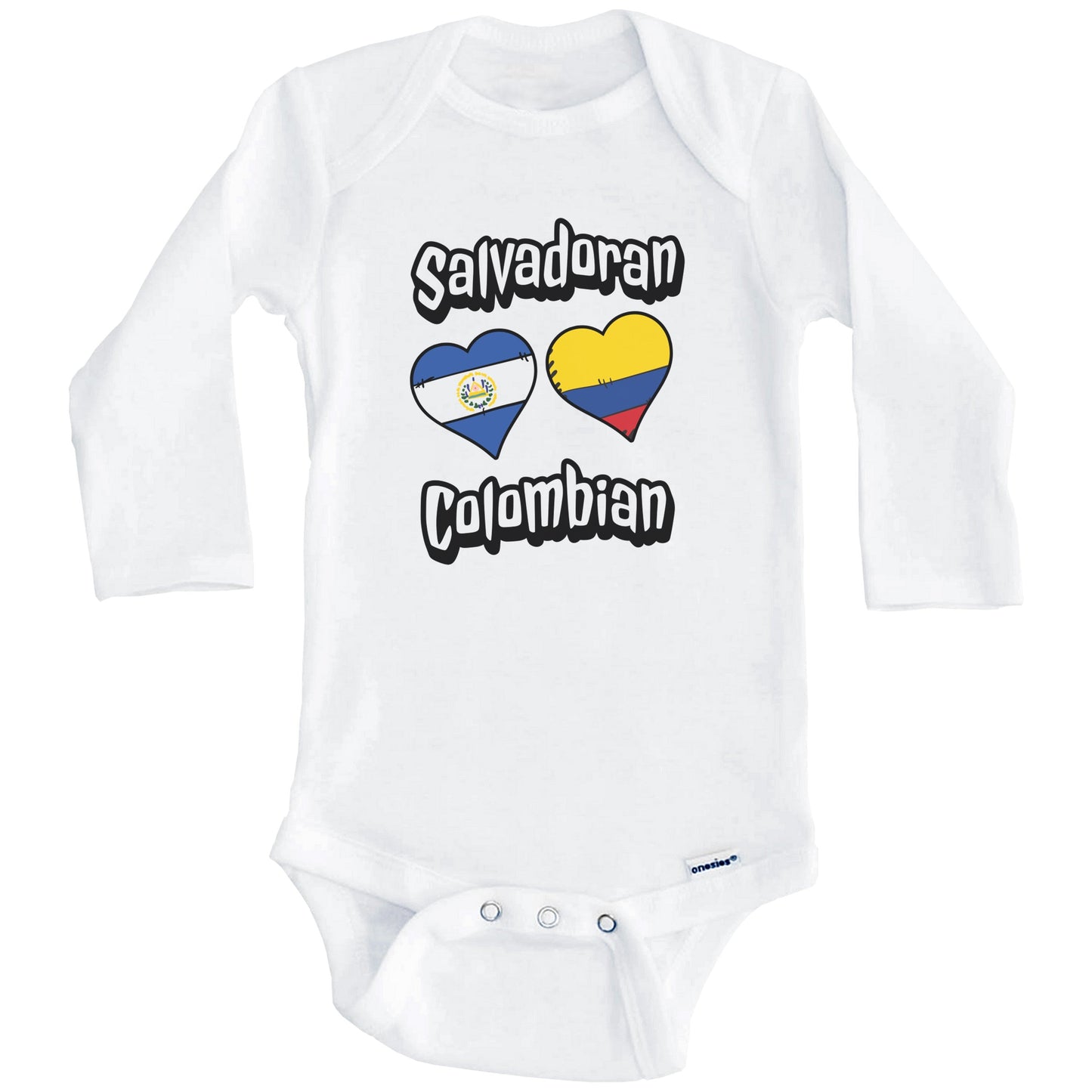 Salvadoran Colombian Flag Heart Combo El Salvador Colombia Baby Bodysuit (Long Sleeves)