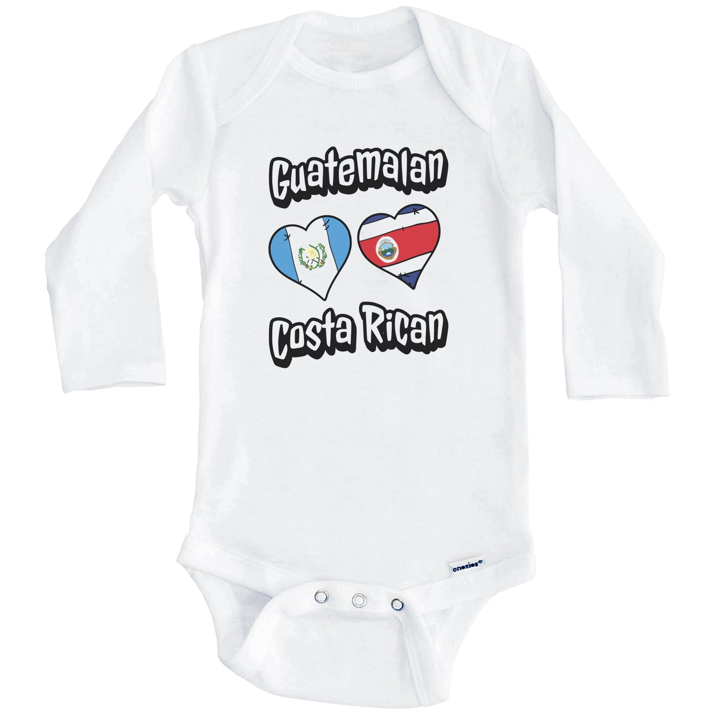 Guatemalan Costa Rican Flag Heart Combo Guatemala Costa Rica Baby Bodysuit (Long Sleeves)