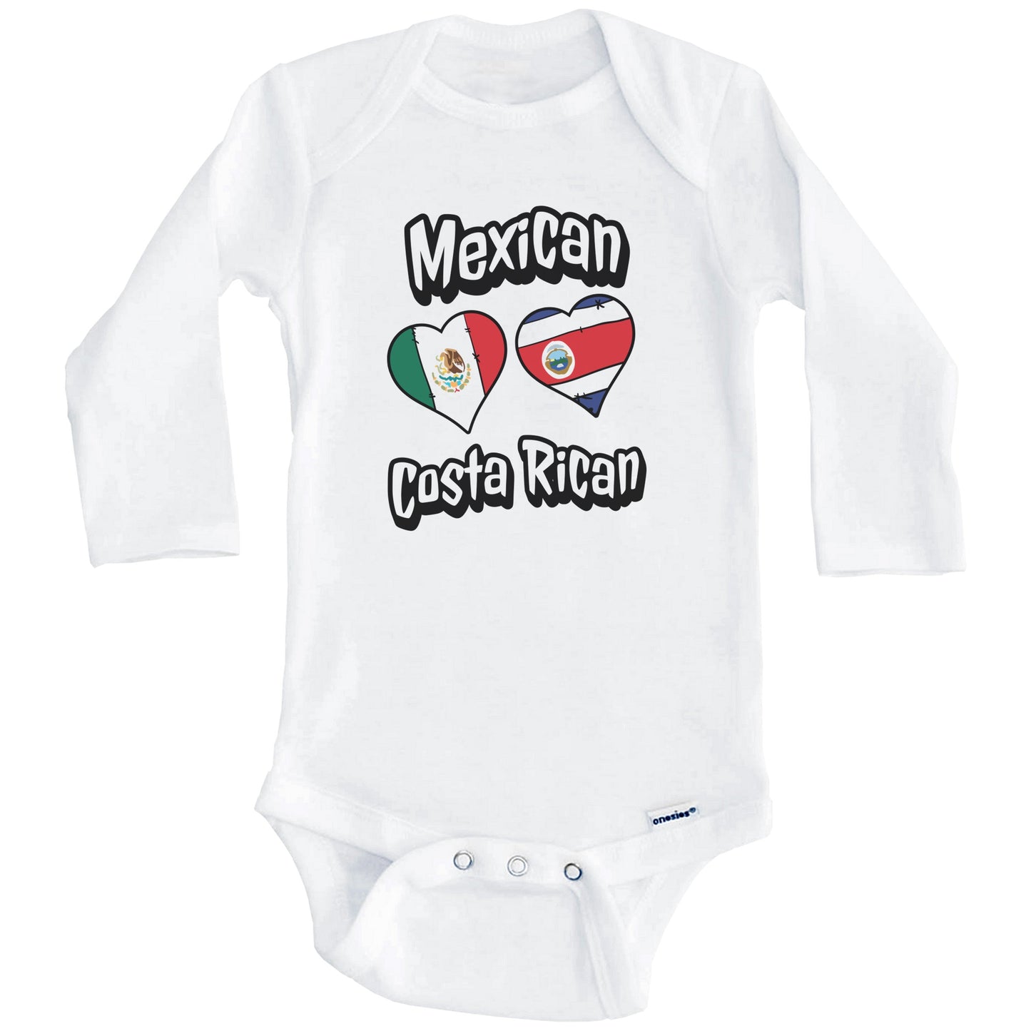 Mexican Costa Rican Flag Heart Combo Mexico Costa Rica Baby Bodysuit (Long Sleeves)