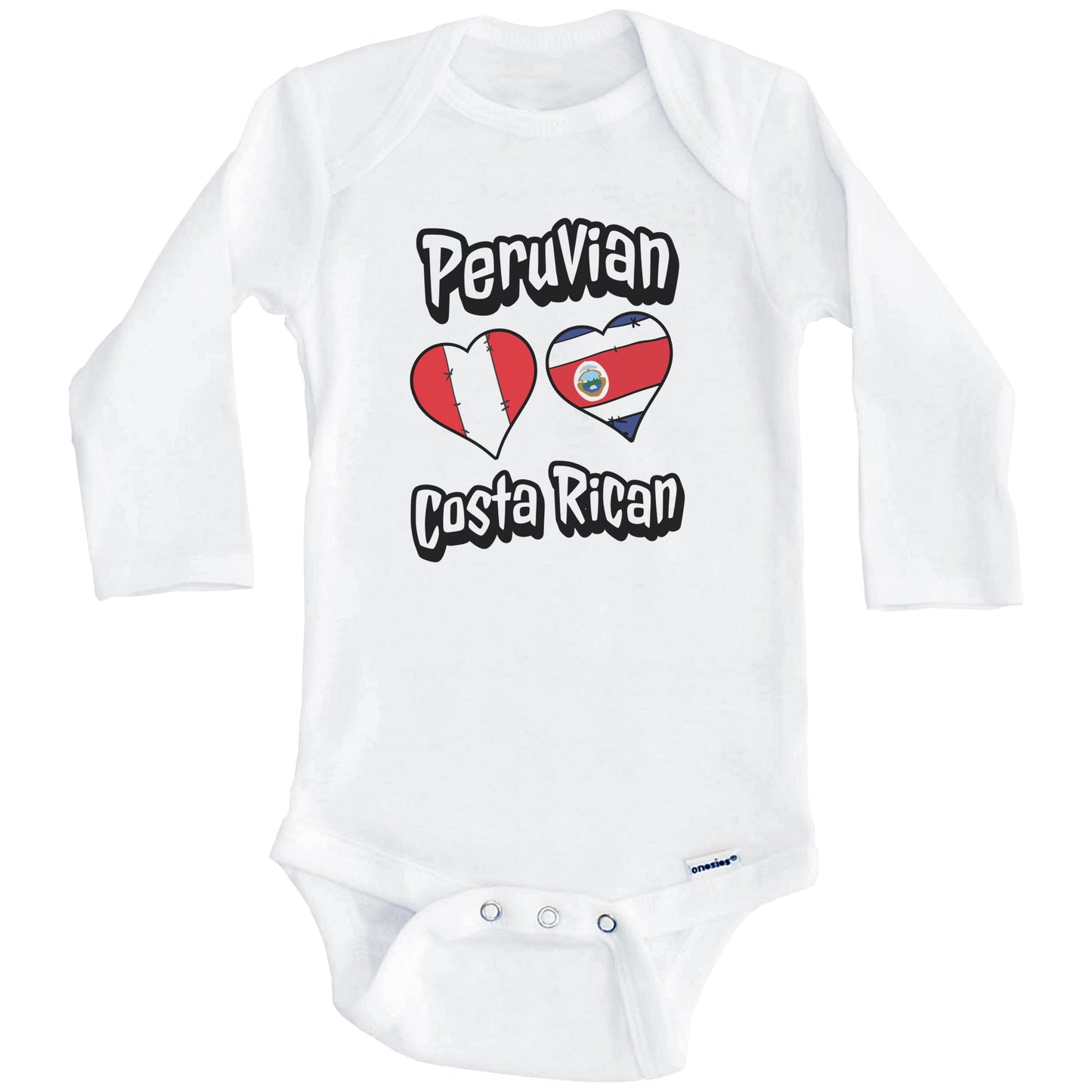 Peruvian Costa Rican Flag Heart Combo Peru Costa Rica Baby Bodysuit (Long Sleeves)