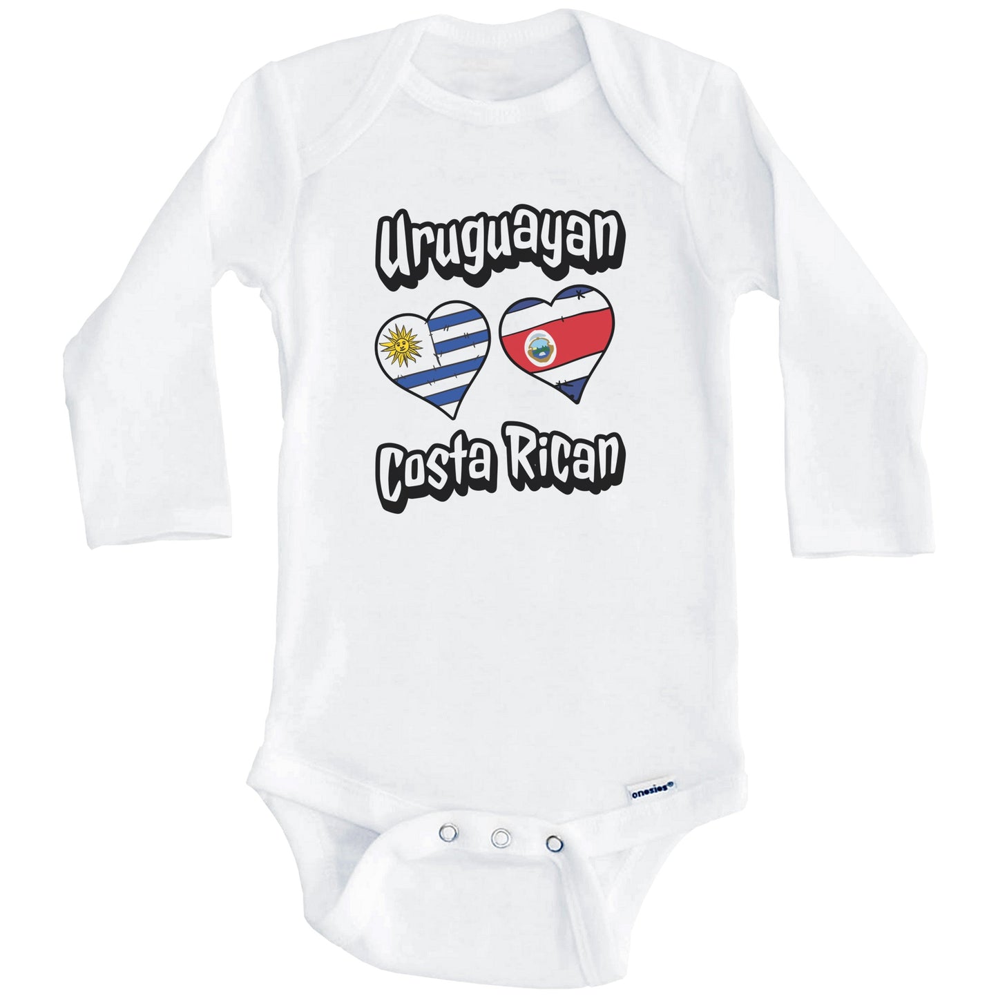 Uruguayan Costa Rican Flag Heart Combo Uruguay Costa Rica Baby Bodysuit (Long Sleeves)