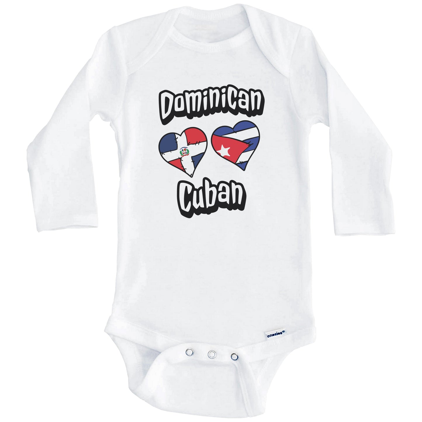 Dominican Cuban Flag Heart Combo Dominican Republic Cuba Baby Bodysuit (Long Sleeves)