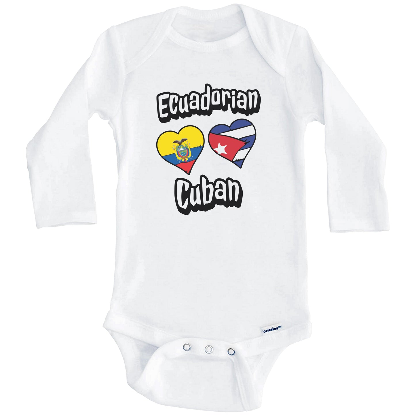 Ecuadorian Cuban Flag Heart Combo Ecuador Cuba Baby Bodysuit (Long Sleeves)