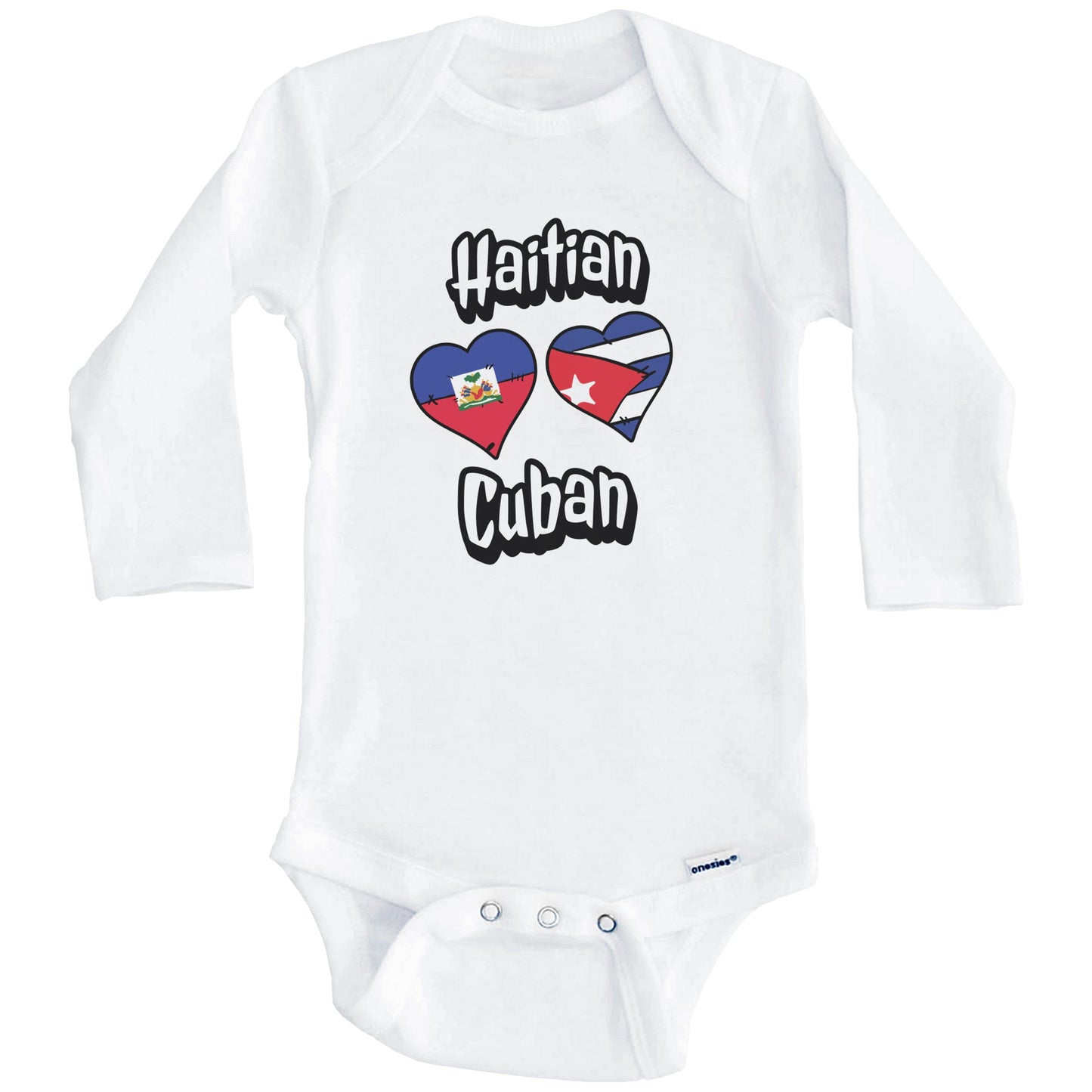 Haitian Cuban Flag Heart Combo Haiti Cuba Baby Bodysuit (Long Sleeves)