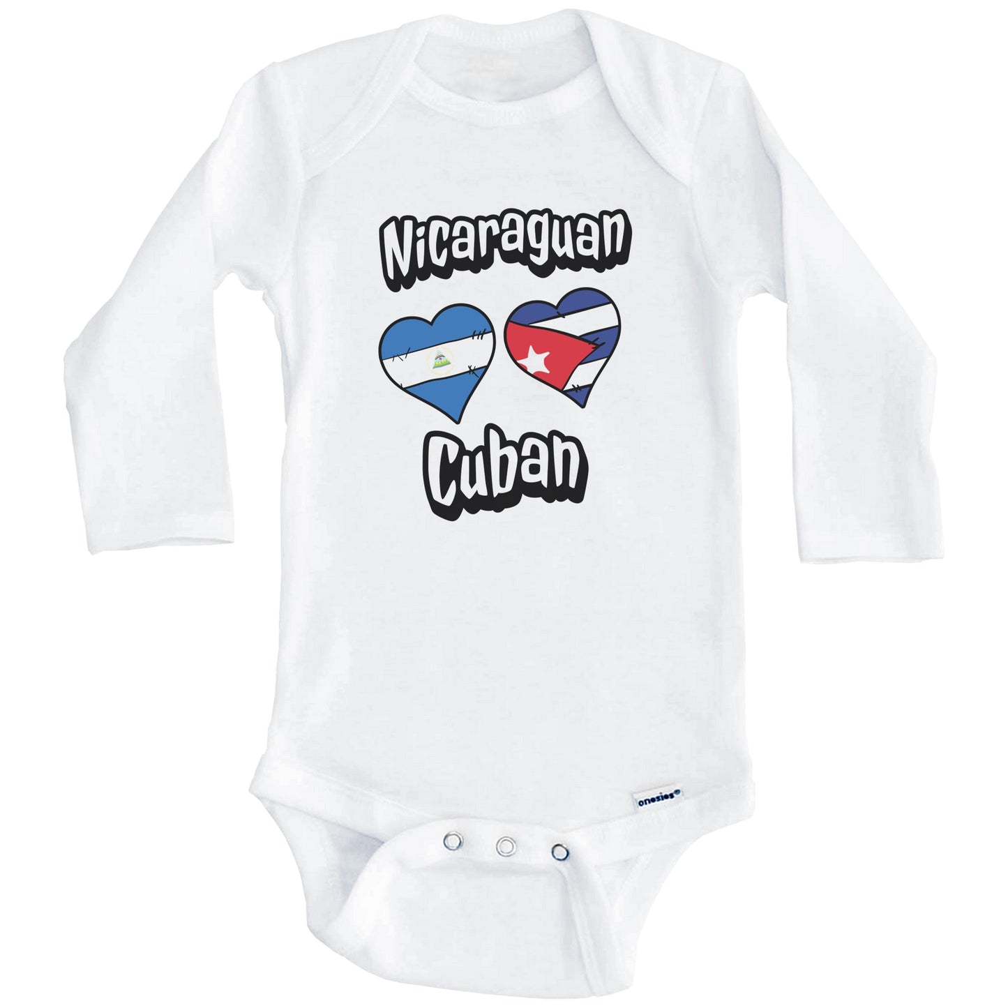 Nicaraguan Cuban Flag Heart Combo Nicaragua Cuba Baby Bodysuit (Long Sleeves)