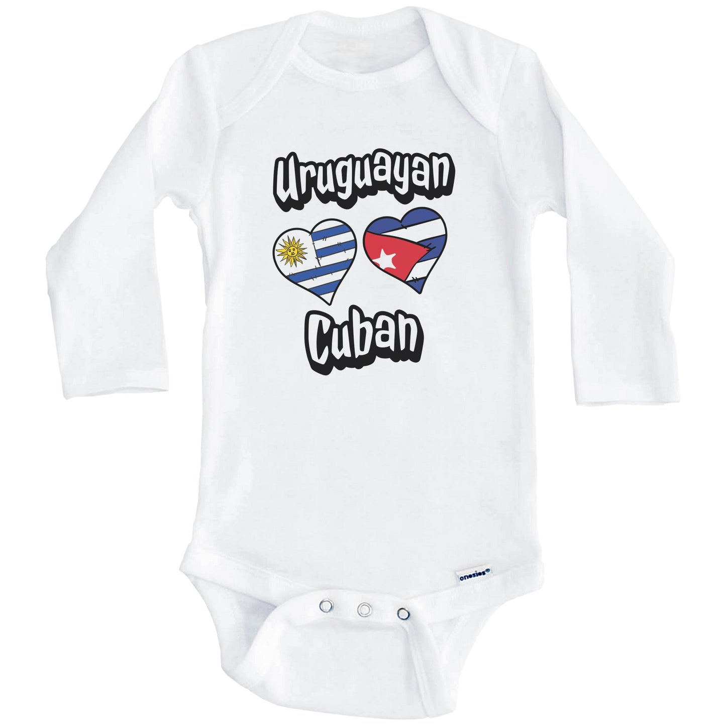 Uruguayan Cuban Flag Heart Combo Uruguay Cuba Baby Bodysuit (Long Sleeves)