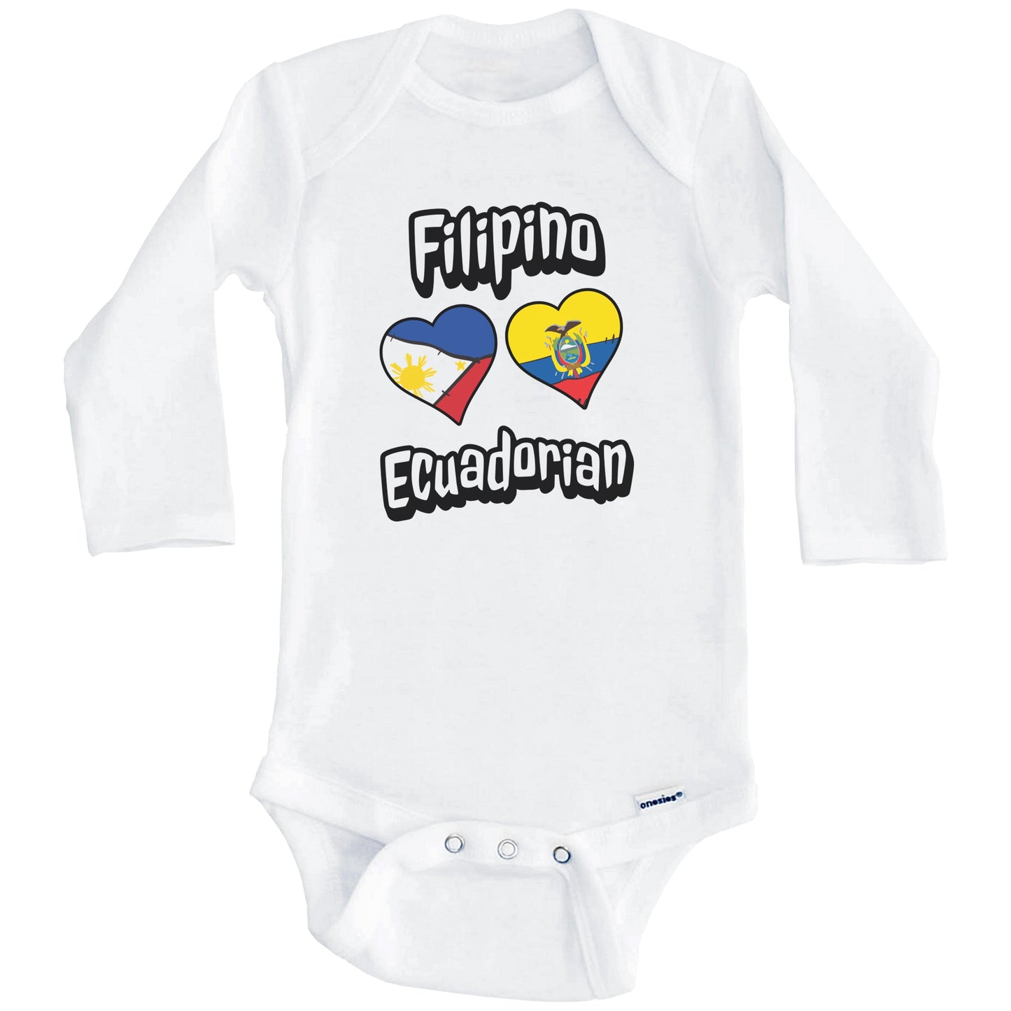 Filipino Ecuadorian Flag Heart Combo Philippines Ecuador Baby Bodysuit (Long Sleeves)