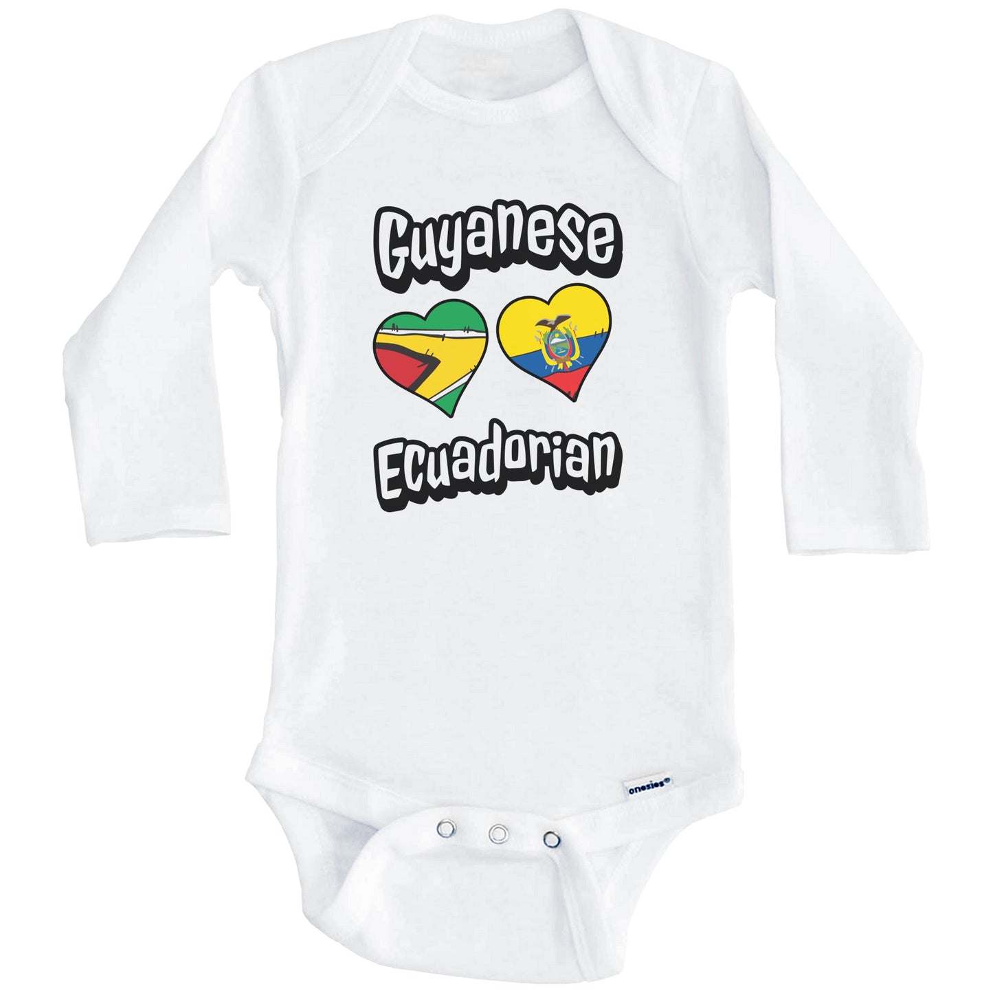 Guyanese Ecuadorian Flag Heart Combo Guyana Ecuador Baby Bodysuit (Long Sleeves)