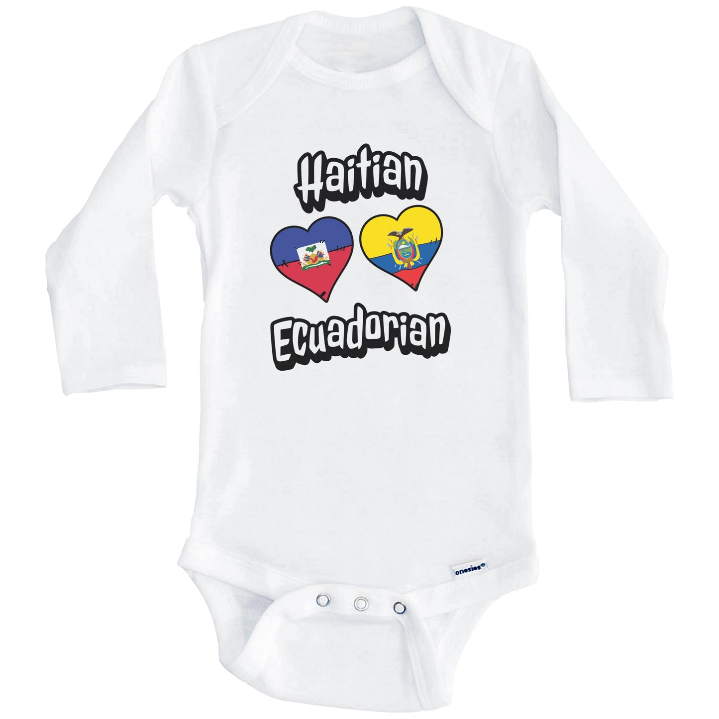 Haitian Ecuadorian Flag Heart Combo Haiti Ecuador Baby Bodysuit (Long Sleeves)