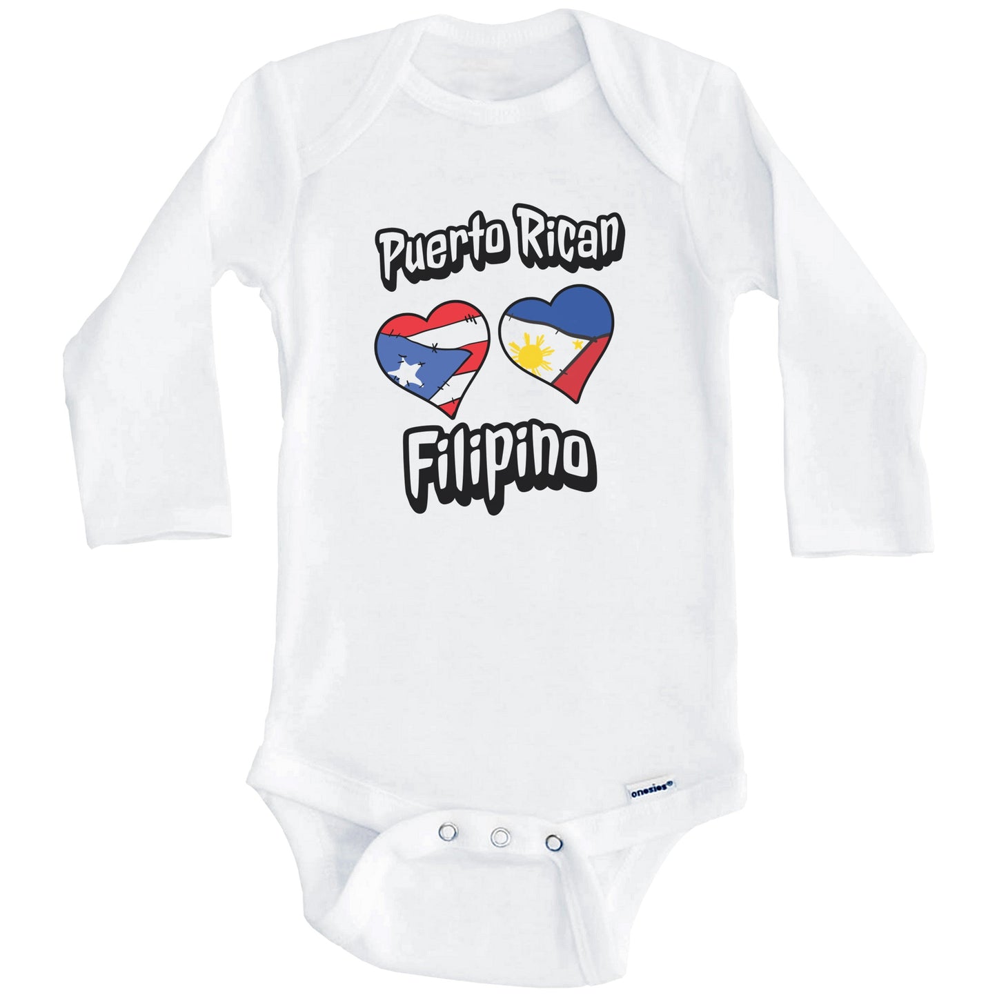 Puerto Rican Filipino Flag Hearts Puerto Rico Philippines Baby Bodysuit (Long Sleeves)