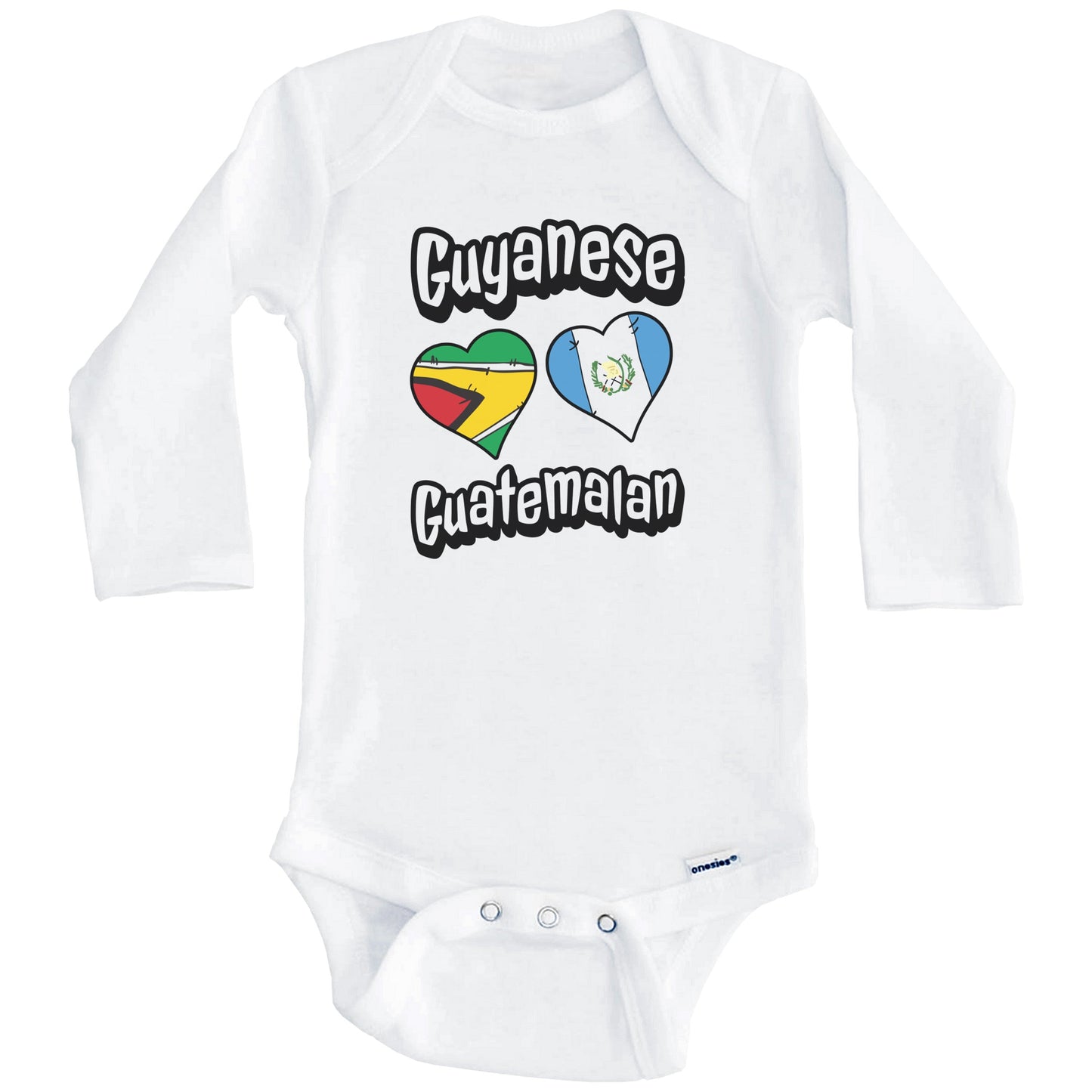 Guyanese Guatemalan Flag Heart Combo Guyana Guatemala Baby Bodysuit (Long Sleeves)