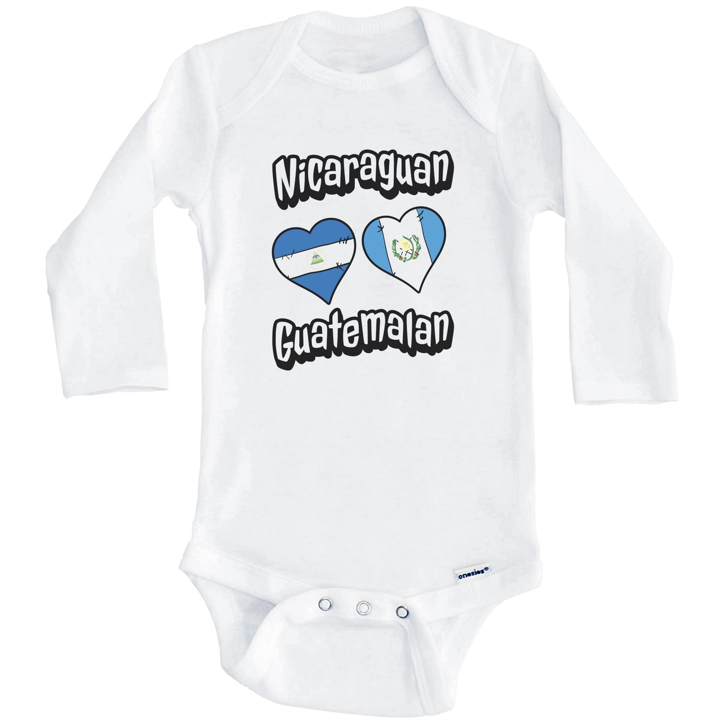Nicaraguan Guatemalan Flag Heart Combo Nicaragua Guatemala Baby Bodysuit (Long Sleeves)
