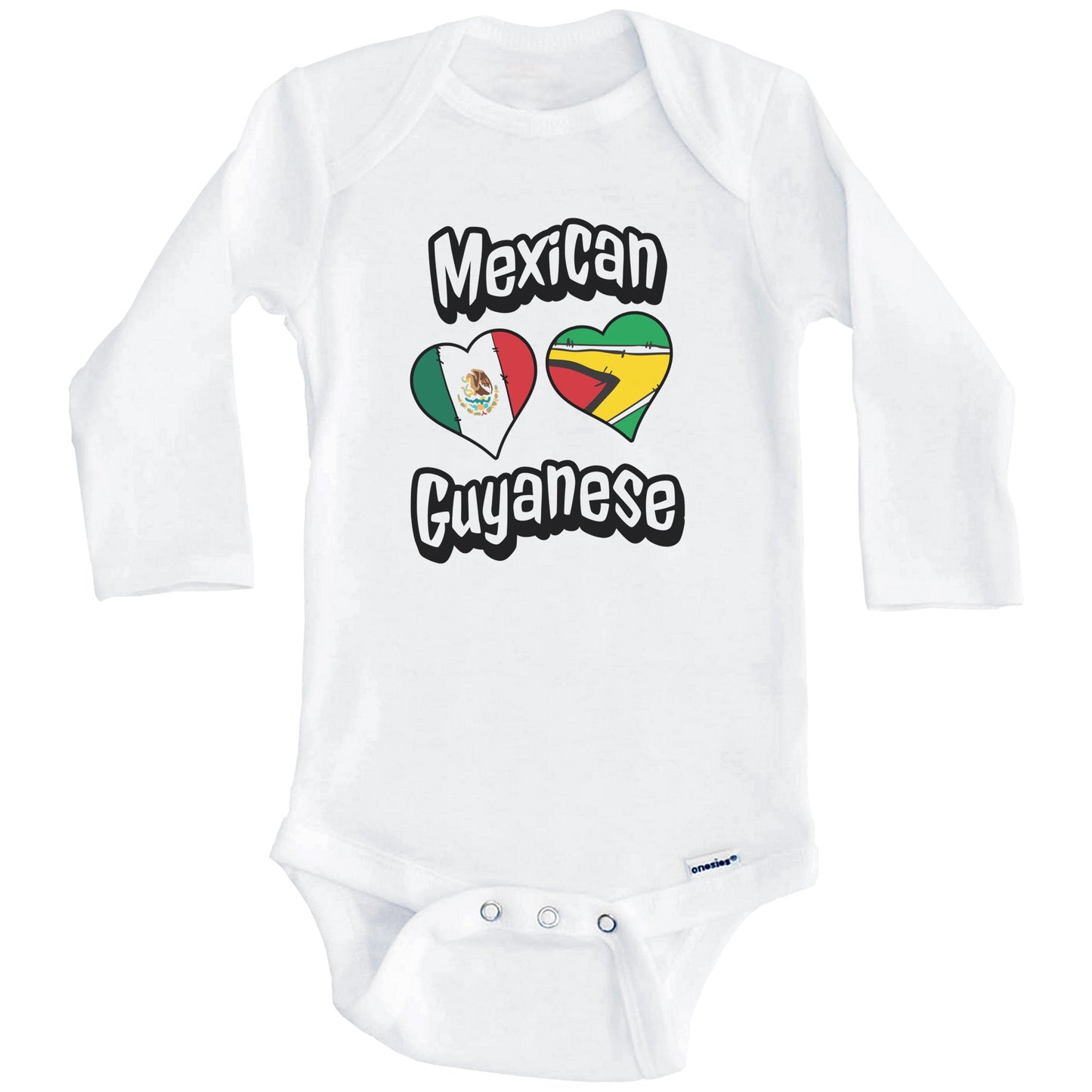 Mexican Guyanese Flag Heart Combo Mexico Guyana Baby Bodysuit (Long Sleeves)