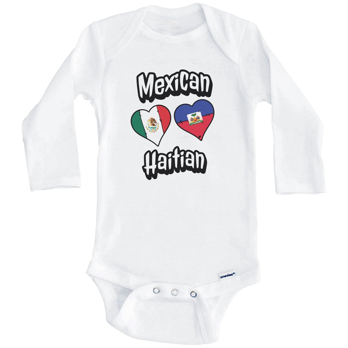 Mexican Haitian Flag Heart Combo Mexico Haiti Baby Bodysuit (Long Sleeves)