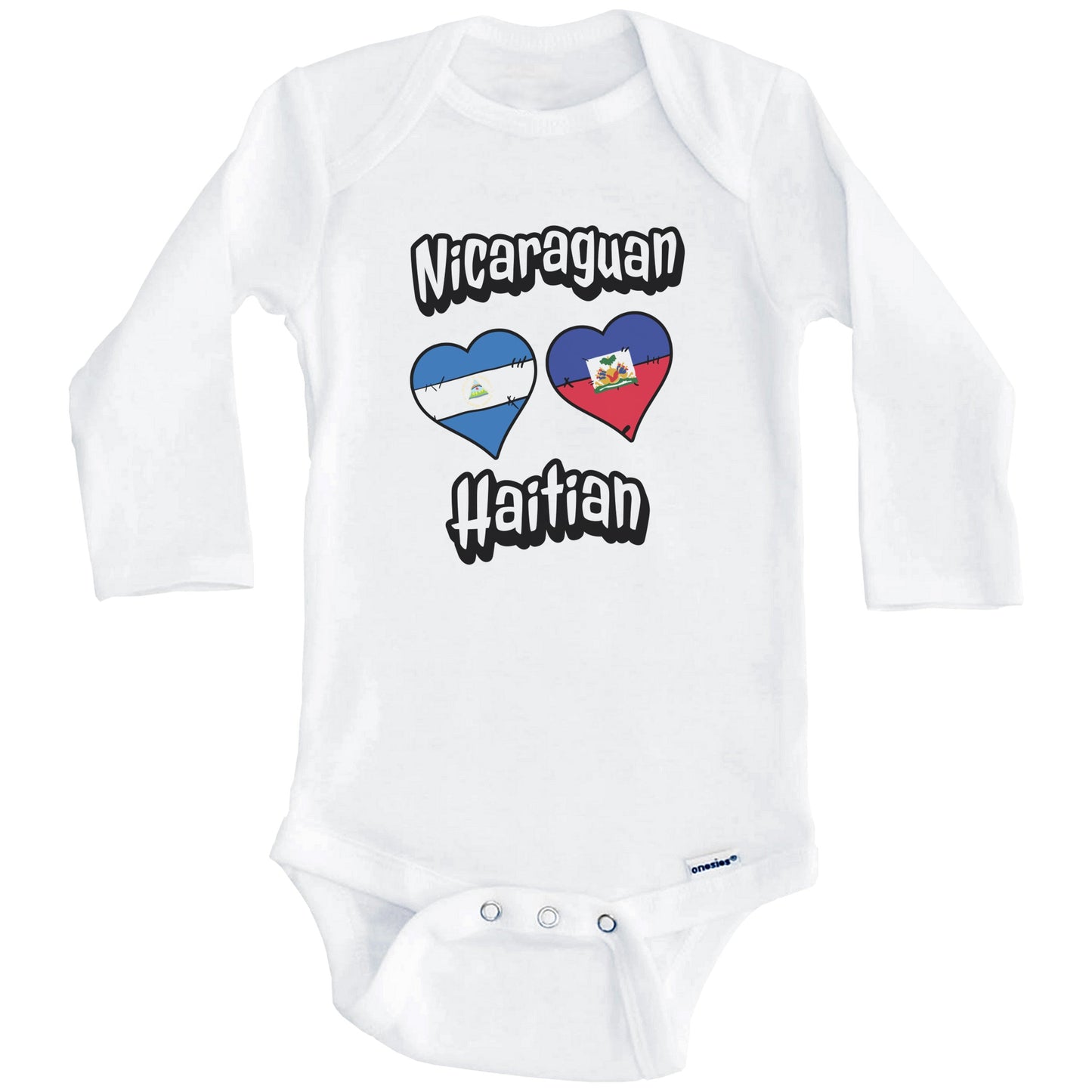 Nicaraguan Haitian Flag Heart Combo Nicaragua Haiti Baby Bodysuit (Long Sleeves)