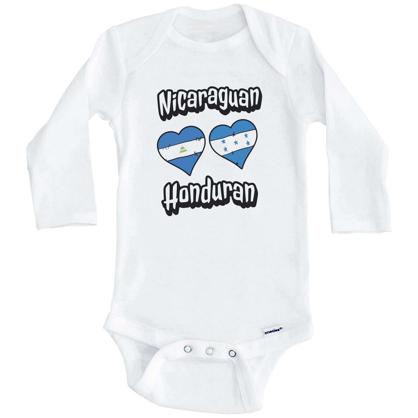 Nicaraguan Honduran Flag Heart Combo Nicaragua Honduras Baby Bodysuit (Long Sleeves)