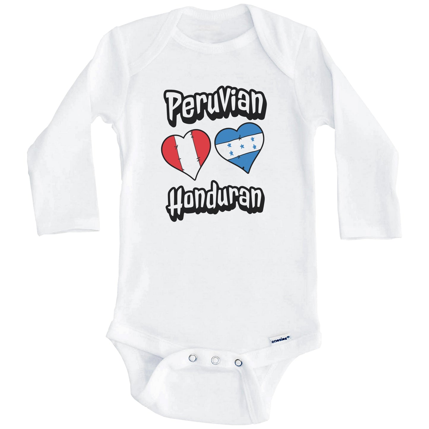 Peruvian Honduran Flag Heart Combo Peru Honduras Baby Bodysuit (Long Sleeves)